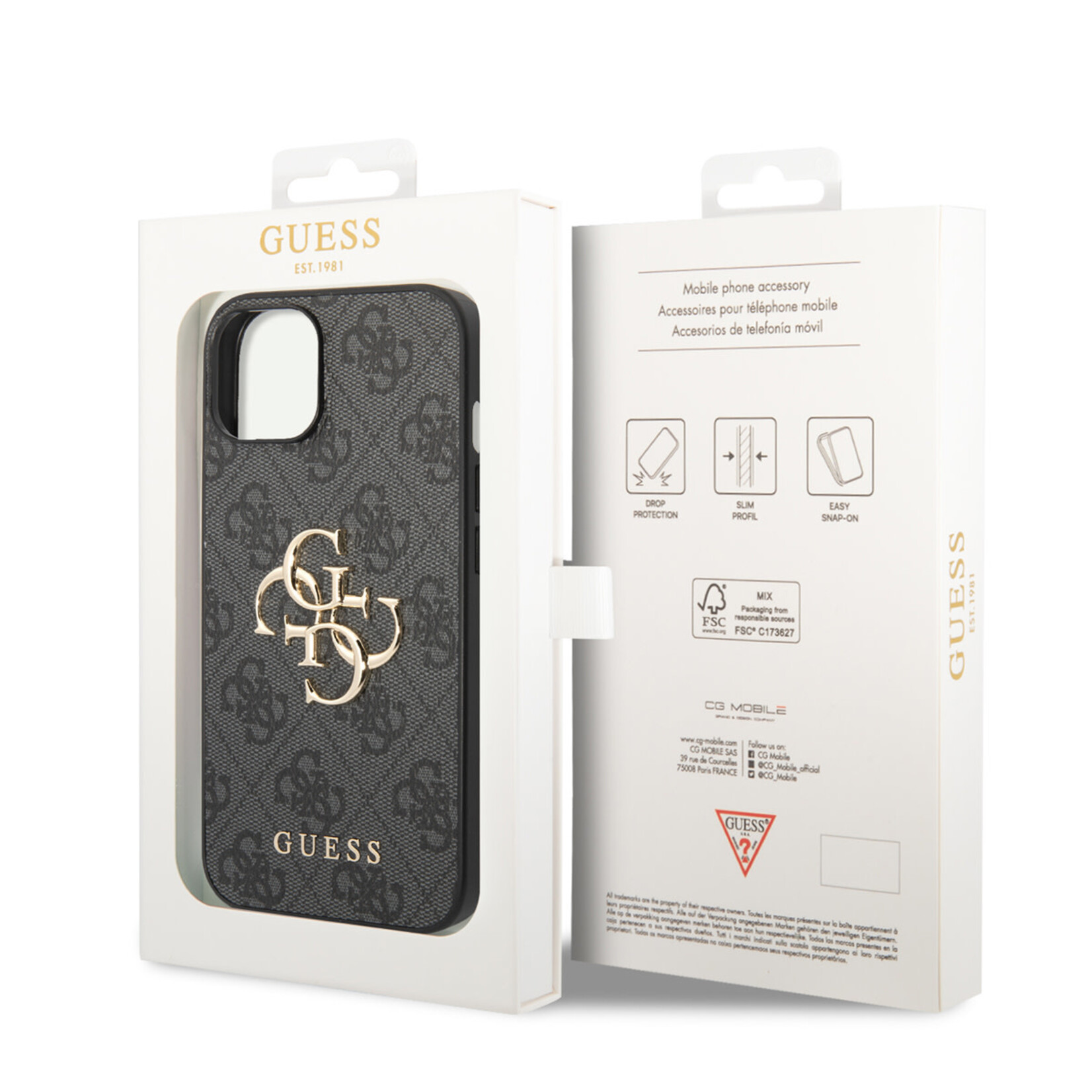 Guess Guess Telefoonhoesje voor Apple iPhone 14 - PU-materiaal, Kleur: Grijs, Back Cover Bescherming.