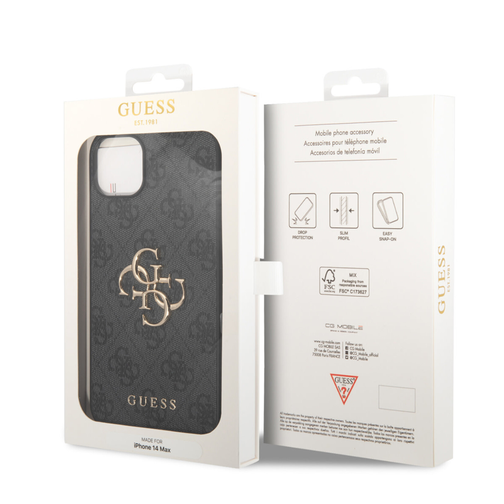 Guess Guess PU Back Cover Telefoonhoesje voor Apple iPhone 14 Plus - Grijs - Beschermt tegen Kras & Schokken