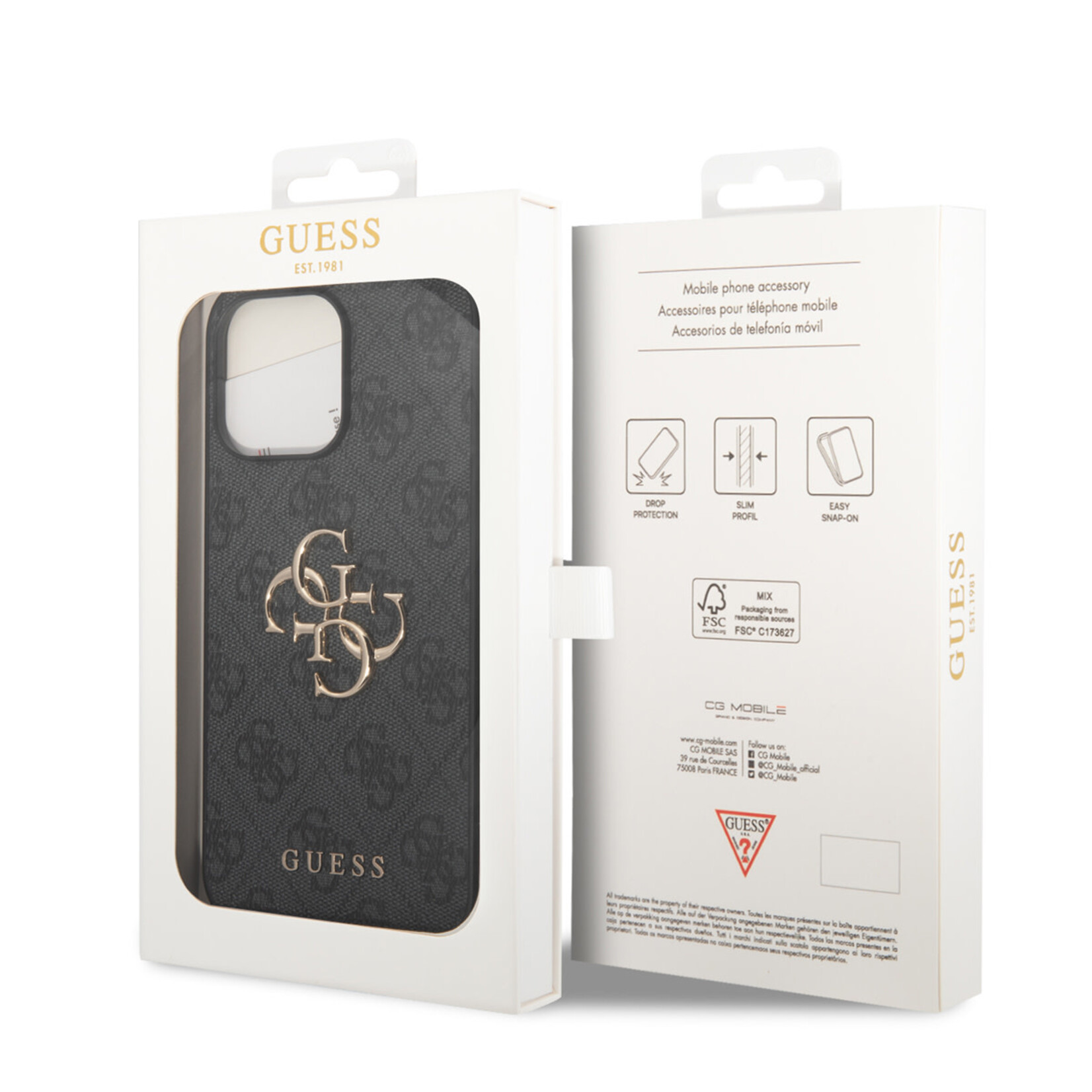 Guess Guess Telefoonhoesje voor Apple iPhone 14 Pro Max - Grijs PU-materiaal - Bescherm je smartphone met Back Cover