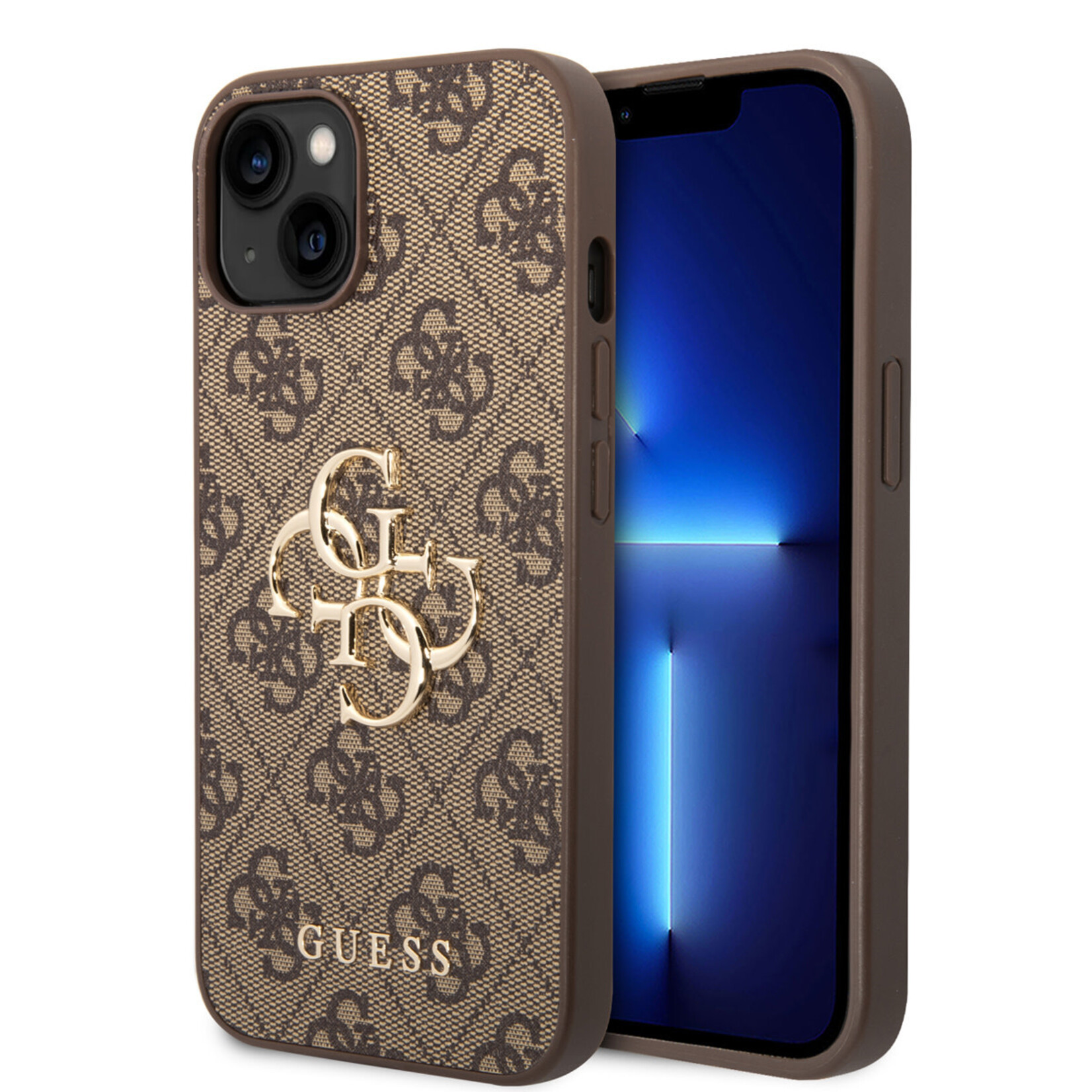 Guess Guess hoesje voor iPhone 14 - Backcover - 4G - Big Metal Logo - Bruin