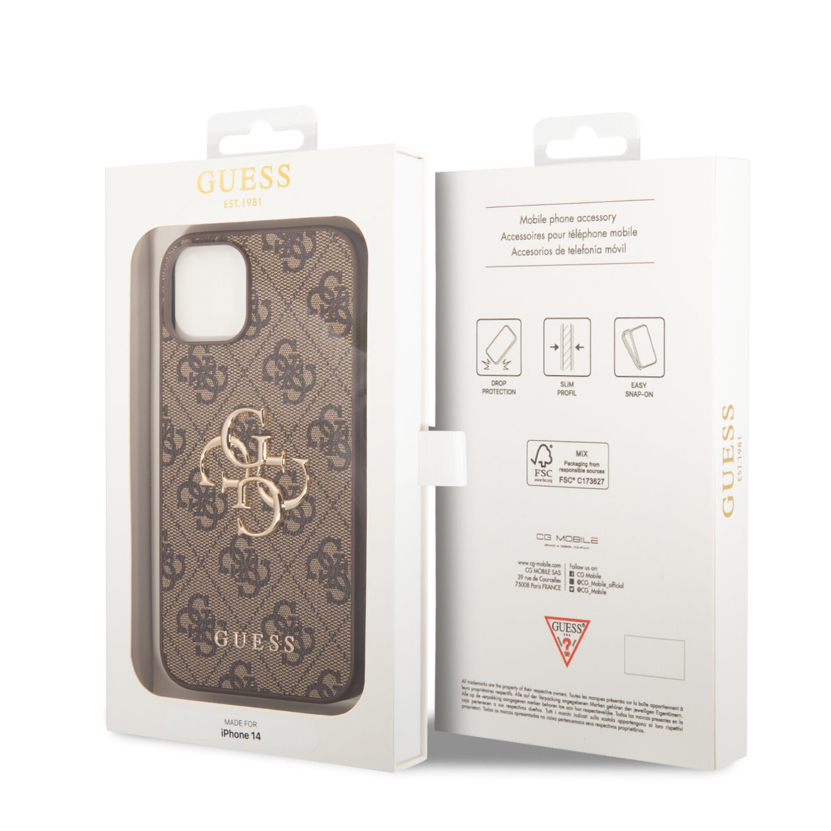 Guess Guess hoesje voor iPhone 14 - Backcover - 4G - Big Metal Logo - Bruin