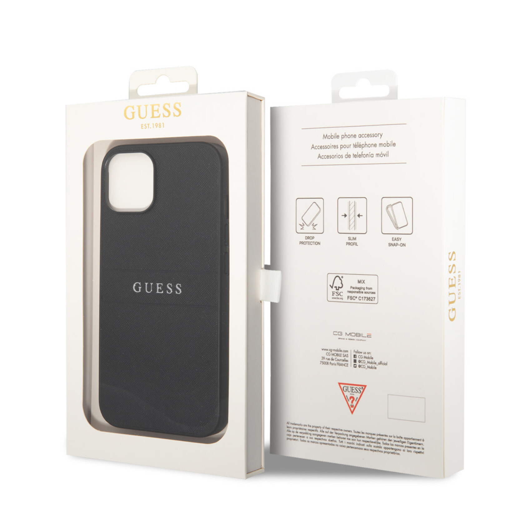 Guess Guess Smartphonehoesje voor Apple iPhone 14 Plus - Zwart PU Saffiano met Back Cover - Bescherm je Telefoon.