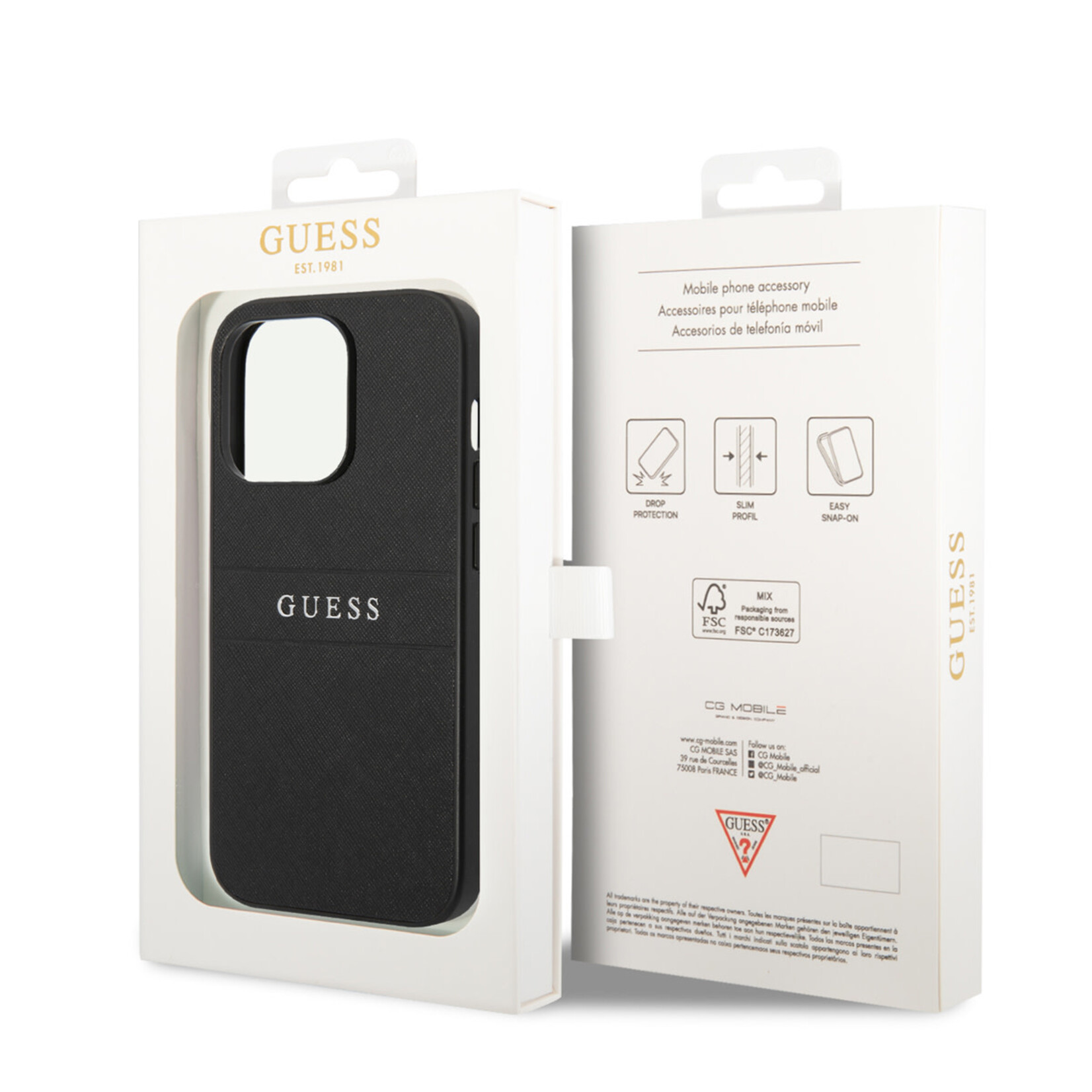 Guess Guess Telefoonhoesje voor Apple iPhone 14 Pro - Zwart, PU-Saffiano, Bescherm uw Telefoon!