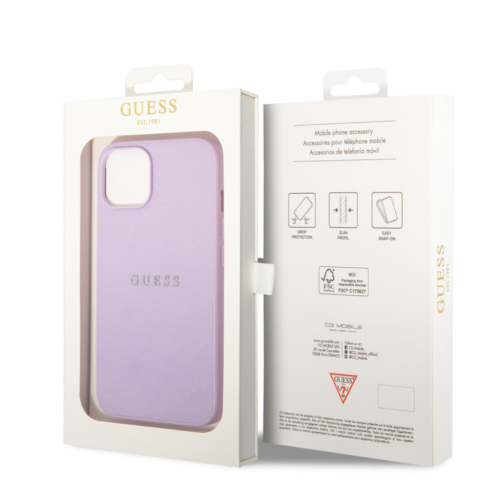 Guess Guess Telefoonhoesje voor Apple iPhone 14 - Back Cover, PU Saffiano, Paars - Bescherm je Telefoon!