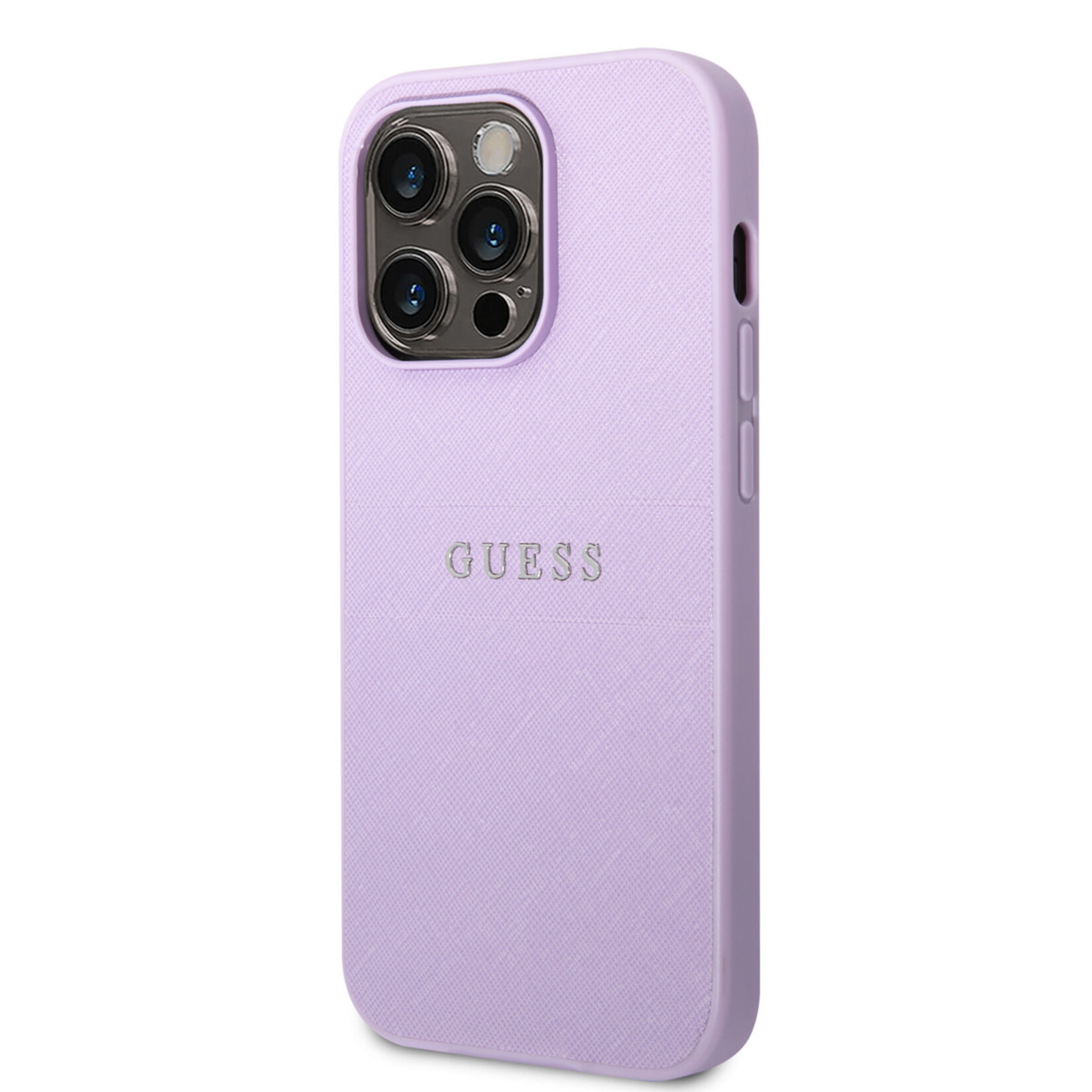 Guess Guess Apple iPhone 14 Pro PU Saffiano Back Cover Telefoonhoesje - Paars - Bescherm je Telefoon!