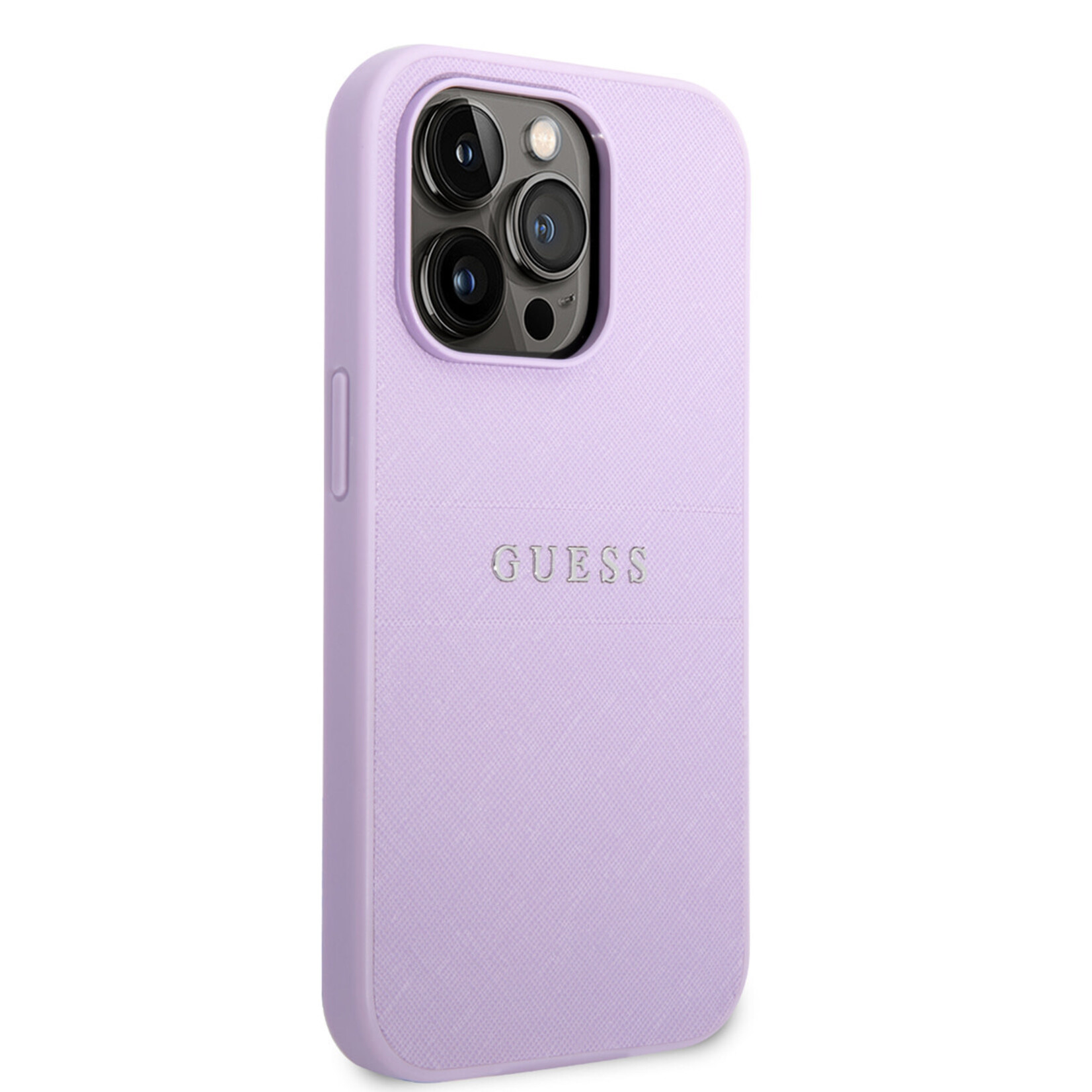 Guess Guess Apple iPhone 14 Pro PU Saffiano Back Cover Telefoonhoesje - Paars - Bescherm je Telefoon!