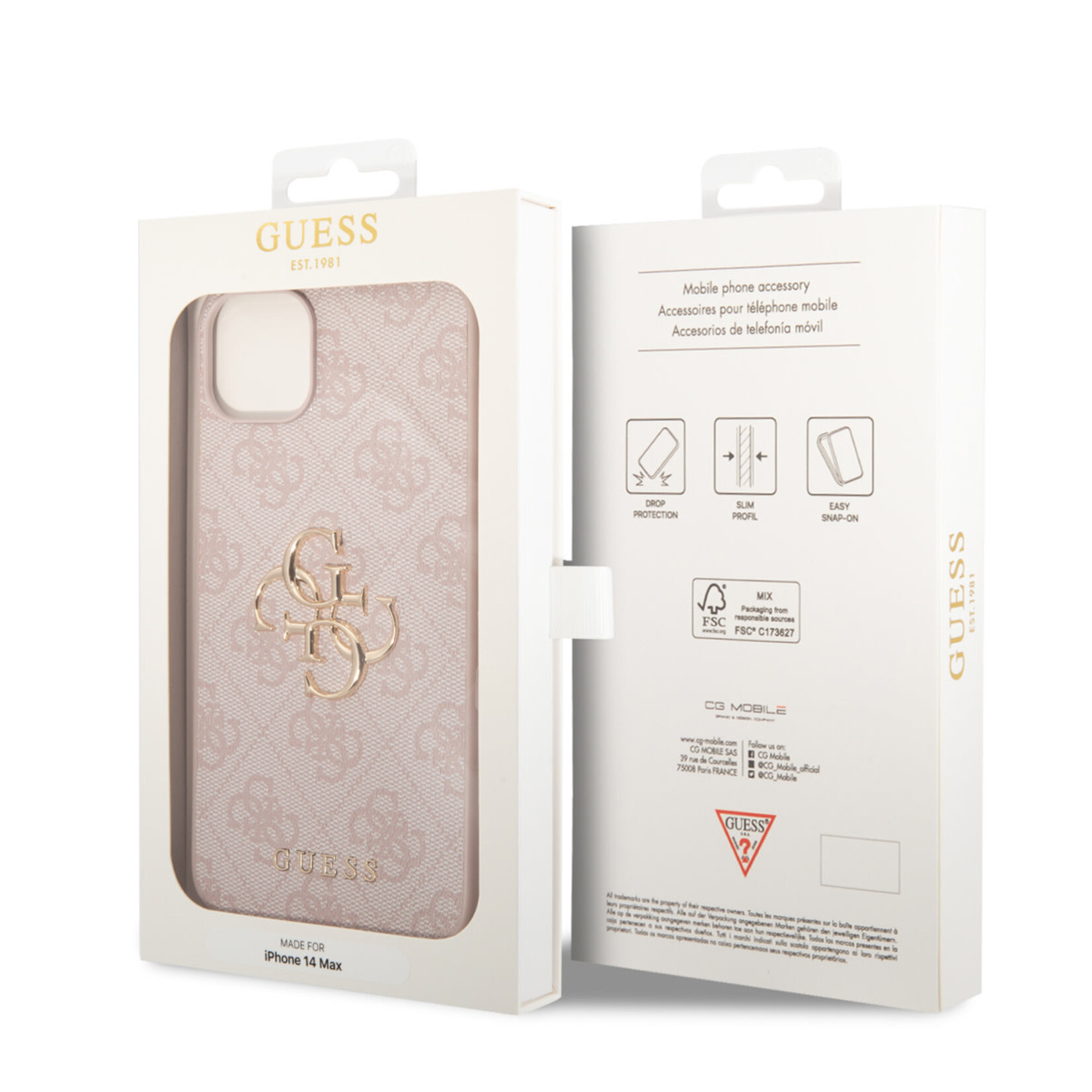 Guess Guess iPhone 14 Plus Beschermhoesje - Pu-materiaal, Roze Back Cover, Beschermt Telefoon