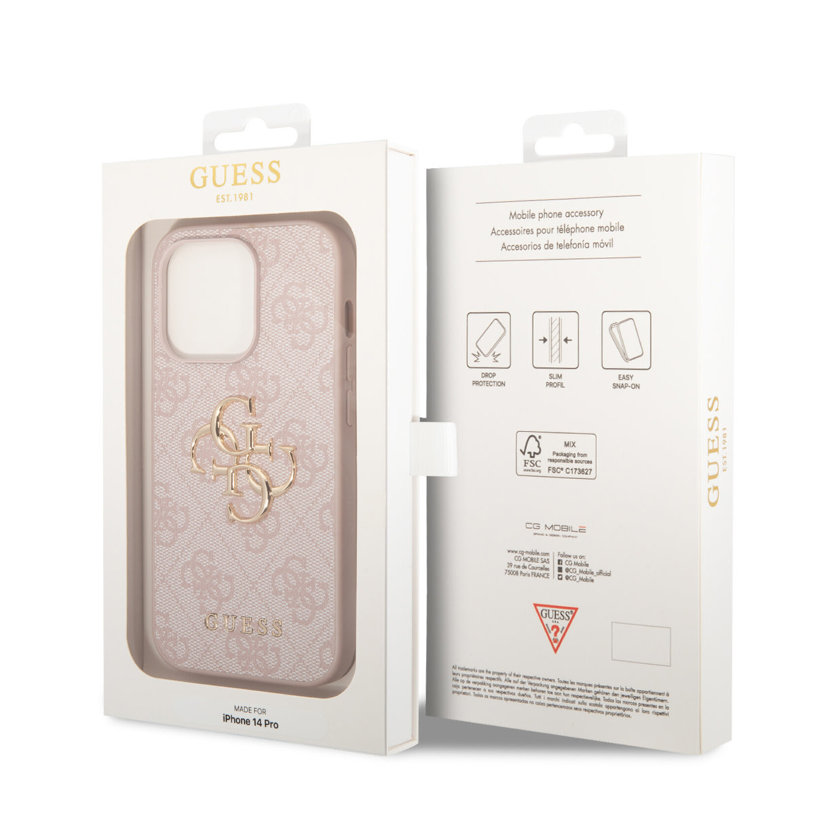 Guess Guess PU Back Cover Telefoonhoesje voor Apple iPhone 14 Pro - Roze - Bescherming & Stijl