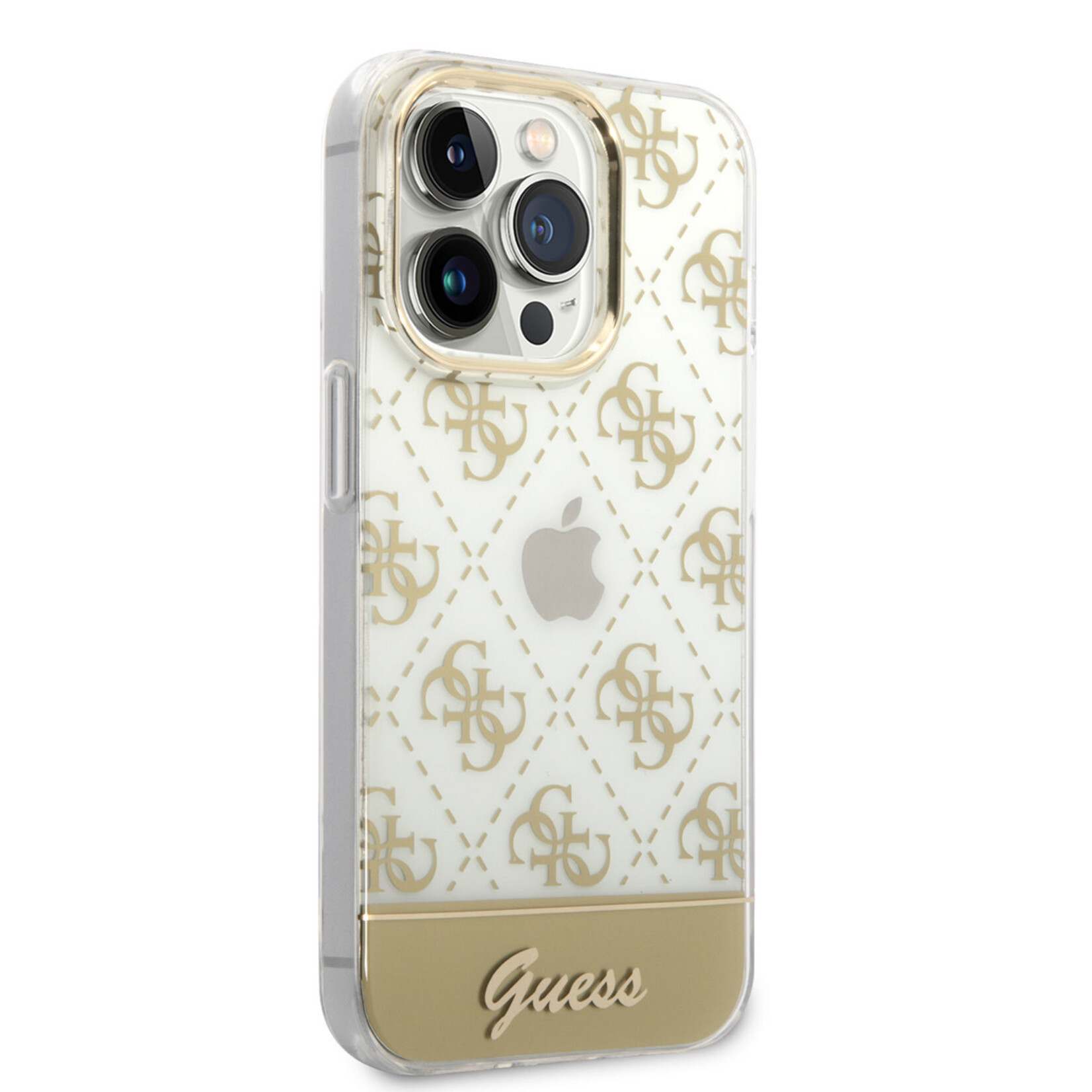 Guess Guess iPhone 14 Pro Gouden TPU Back Cover Hoesje met Bescherming - Perfecte Pasvorm & Comfortabel Gevoel.