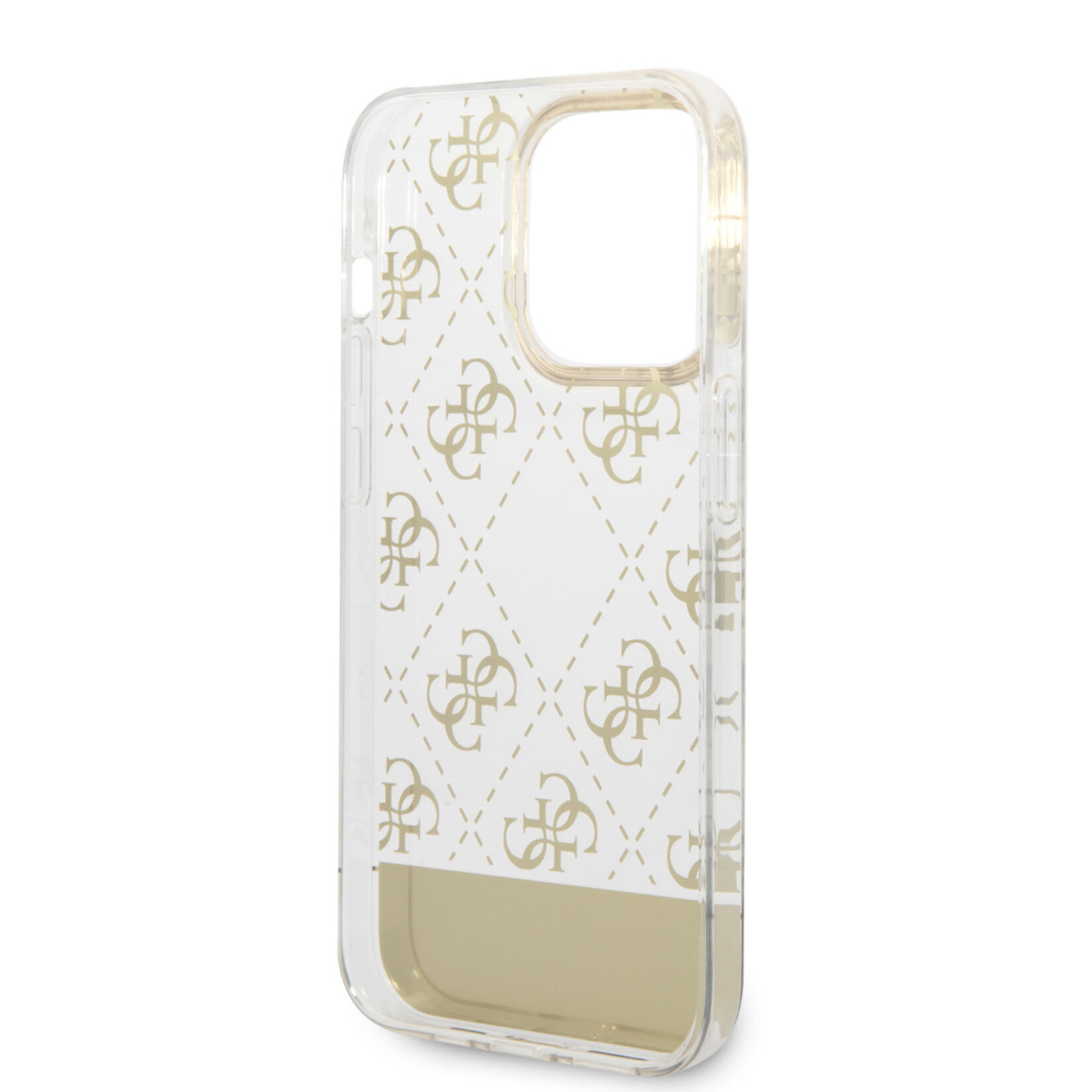 Guess Guess iPhone 14 Pro Gouden TPU Back Cover Hoesje met Bescherming - Perfecte Pasvorm & Comfortabel Gevoel.