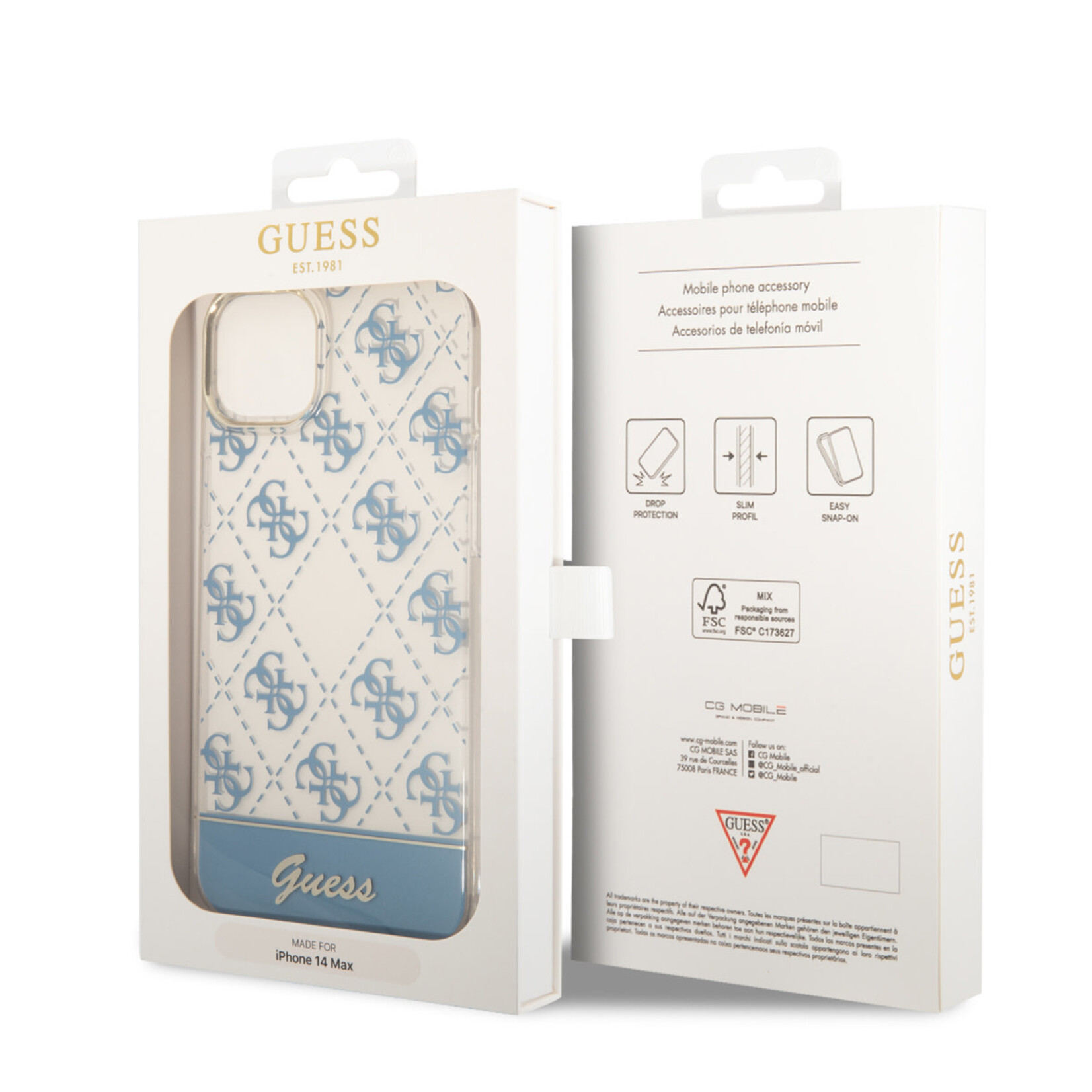 Guess Guess hoesje voor iPhone 14 Plus - Backcover - 4G Pattern Script - Blauw