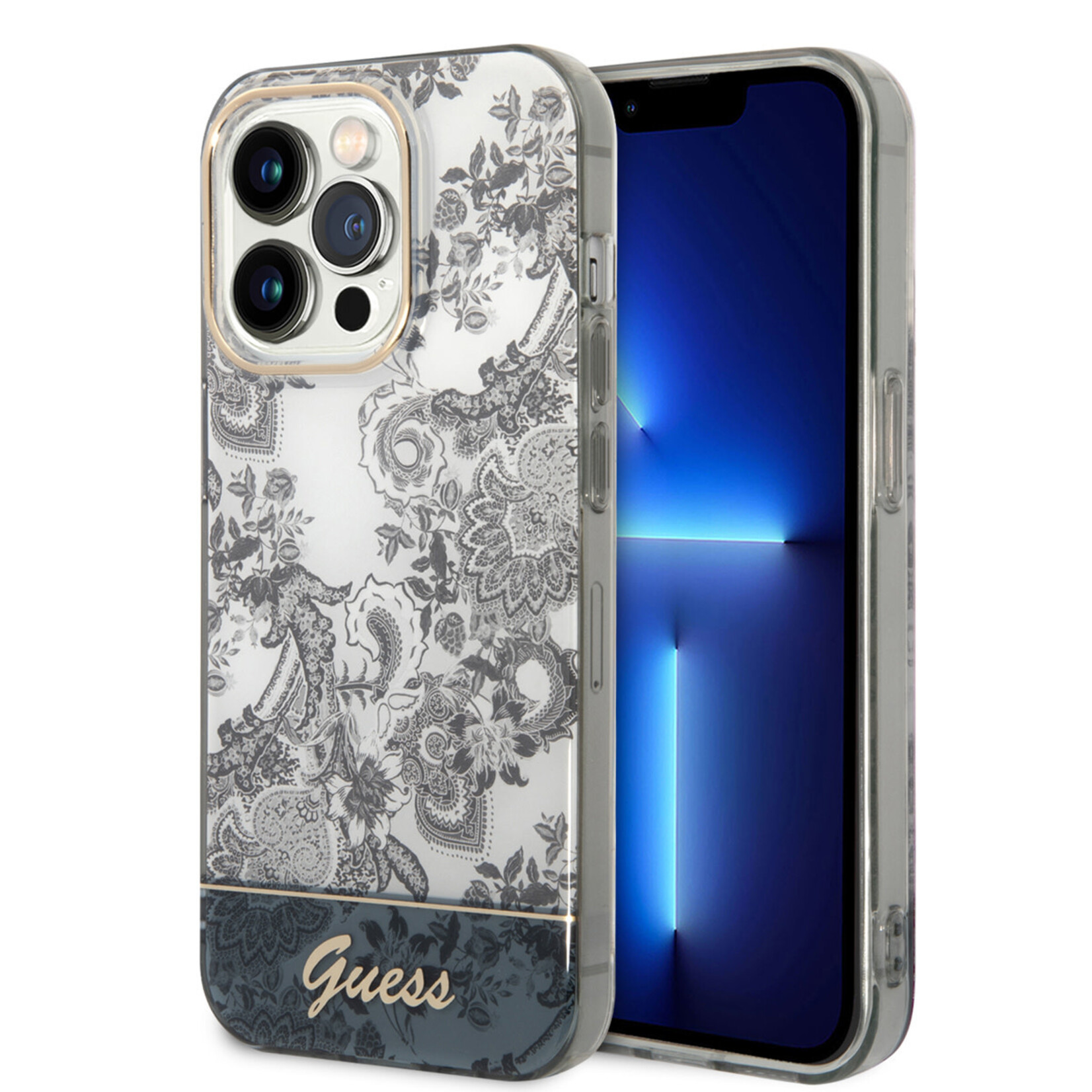 Guess Guess Telefoonhoesje voor Apple iPhone 14 Pro Max - Grijs TPU-materiaal, Back Cover & Bescherming.