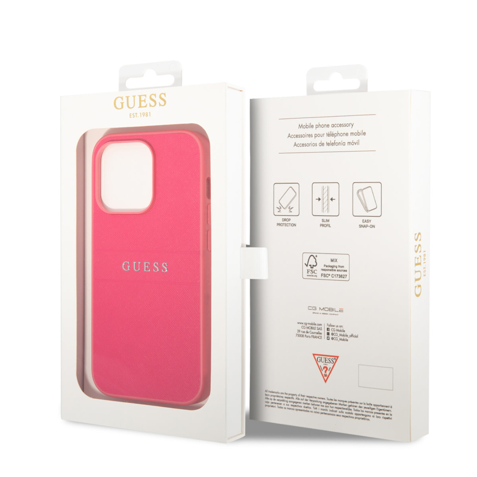 Guess Guess Apple iPhone 14 Pro Max Pu;Saffiano Back Cover Telefoonhoesje - Beschermende Roze Kleur