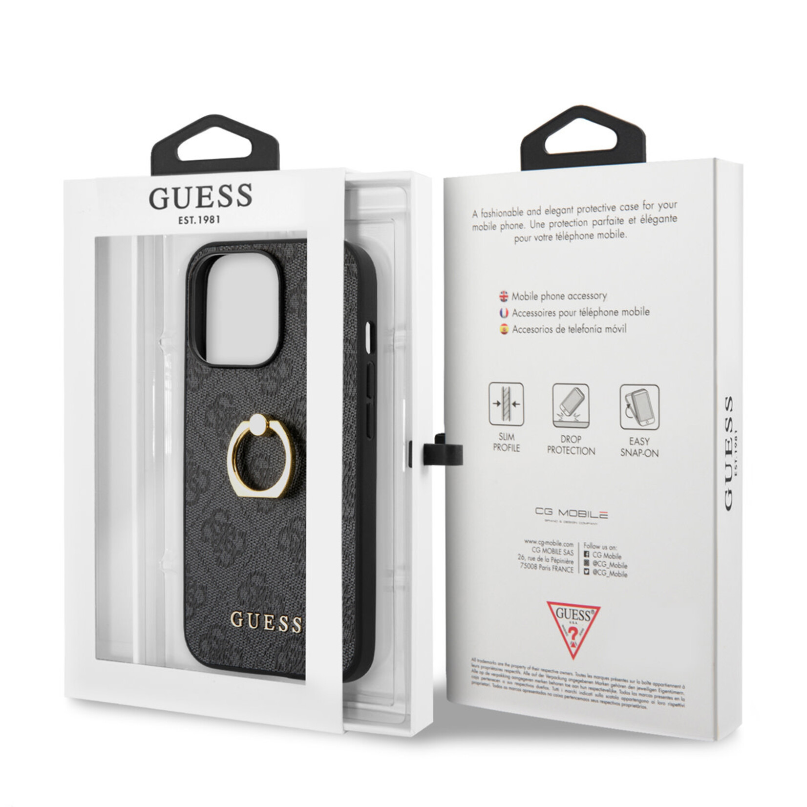 Guess Guess Telefoonhoesje voor Apple iPhone 14 Pro Max - Grijs PU-materiaal - Bescherm je smartphone met Back Cover