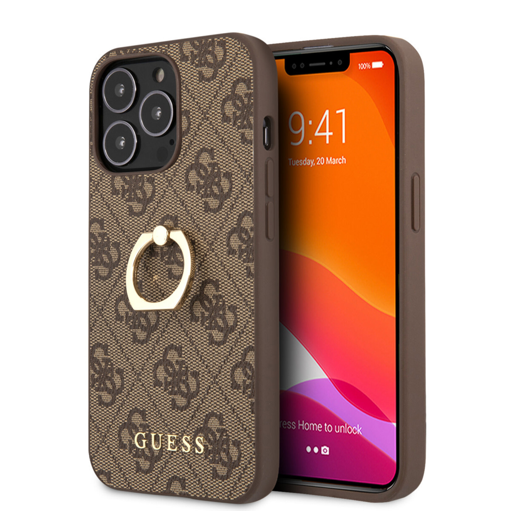 Guess GUESS Premium Back Cover Telefoonhoesje voor Apple iPhone 14 Pro - Pu Leer, Bruin - Beschermt uw Telefoon Perfect