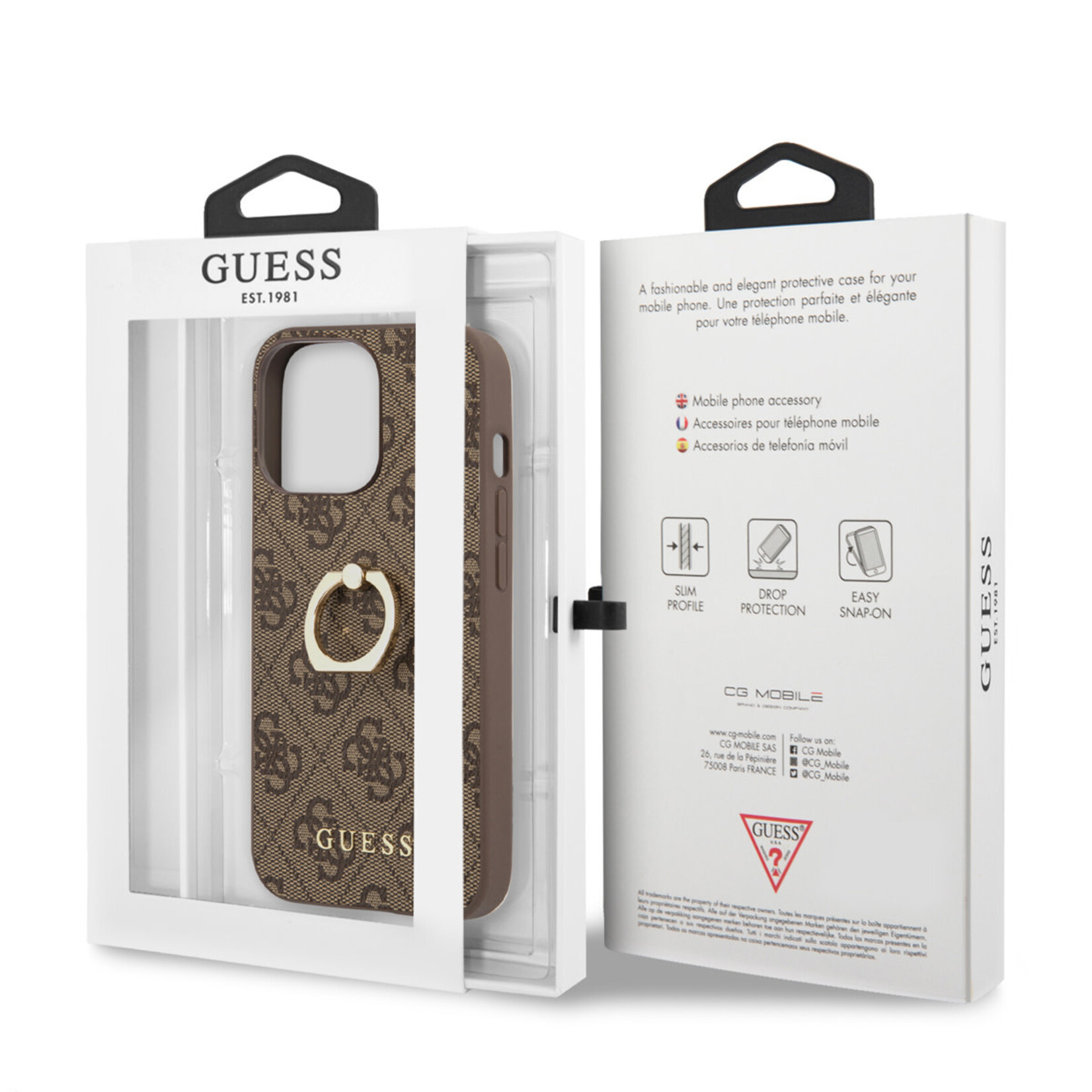 Guess GUESS Premium Back Cover Telefoonhoesje voor Apple iPhone 14 Pro - Pu Leer, Bruin - Beschermt uw Telefoon Perfect