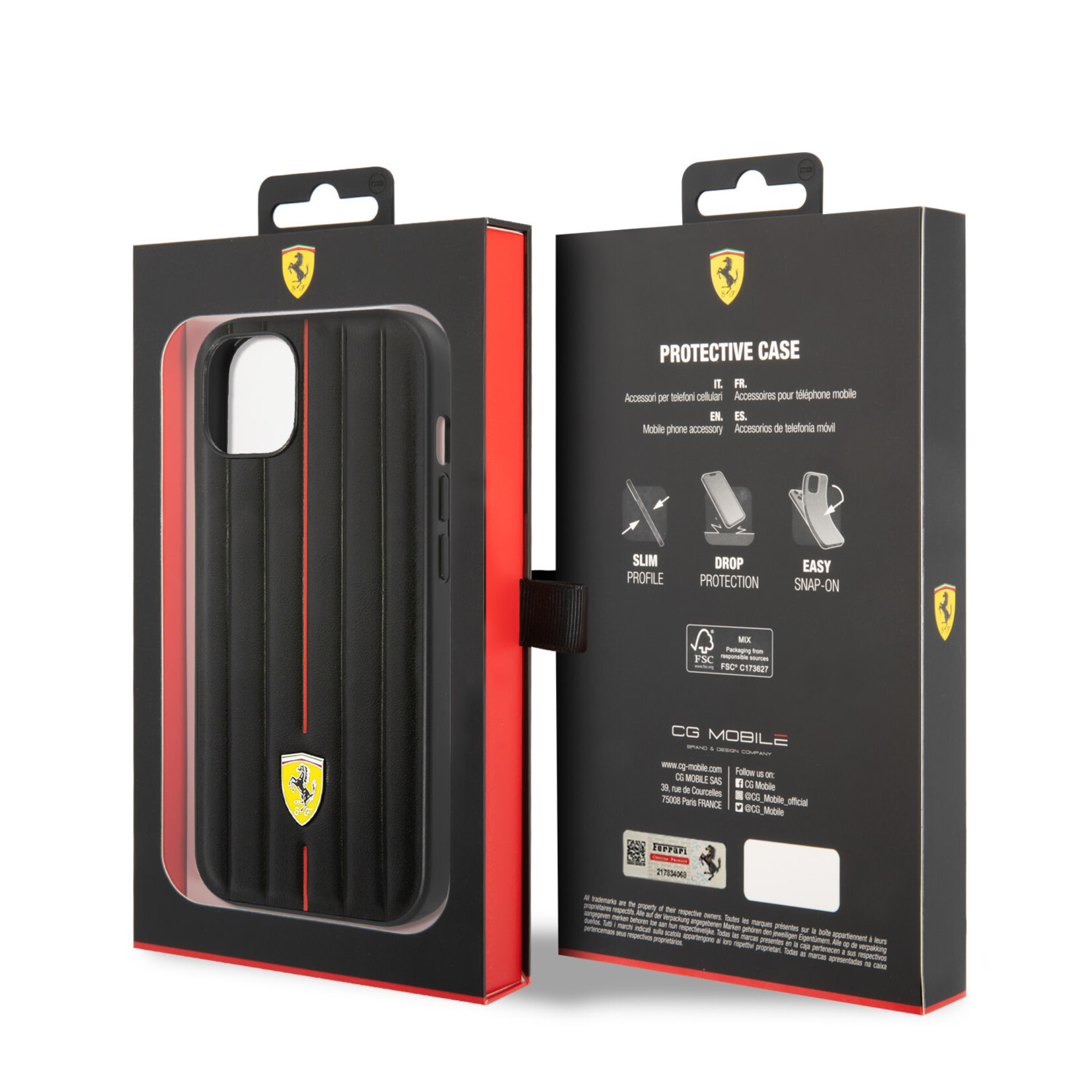 Ferrari Ferrari iPhone 14 Hoesje - Zwart Leer, Bescherm je Telefoon met Back Cover & Premium Bescherming