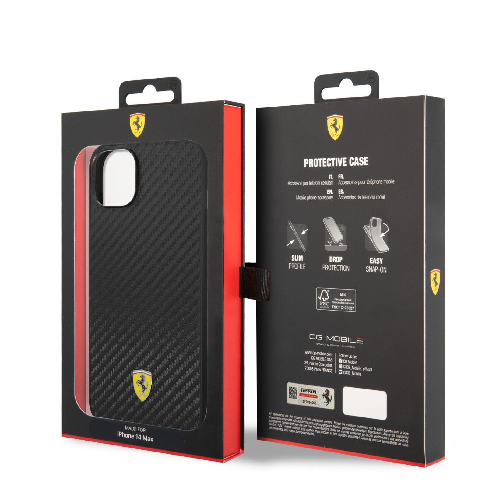 Ferrari Ferrari Telefoonhoesje voor Apple iPhone 14 Plus - PU;Carbon - Zwart - Bescherm uw Telefoon