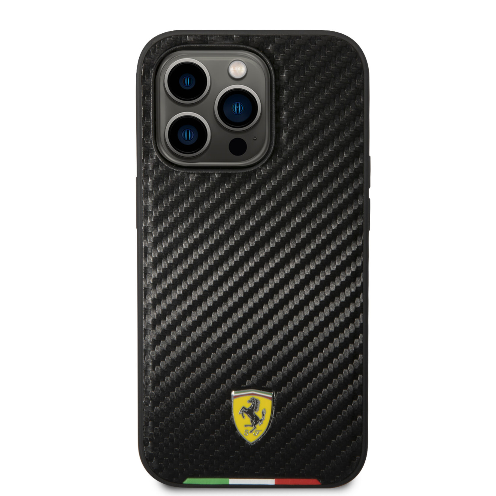 Ferrari Ferrari Back Cover voor Apple iPhone 14 Pro – Pu & Carbon bescherming – Zwart Telefoonhoesje