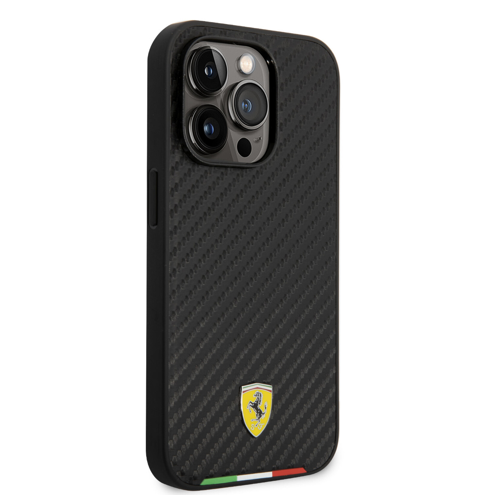 Ferrari Ferrari Back Cover voor Apple iPhone 14 Pro – Pu & Carbon bescherming – Zwart Telefoonhoesje