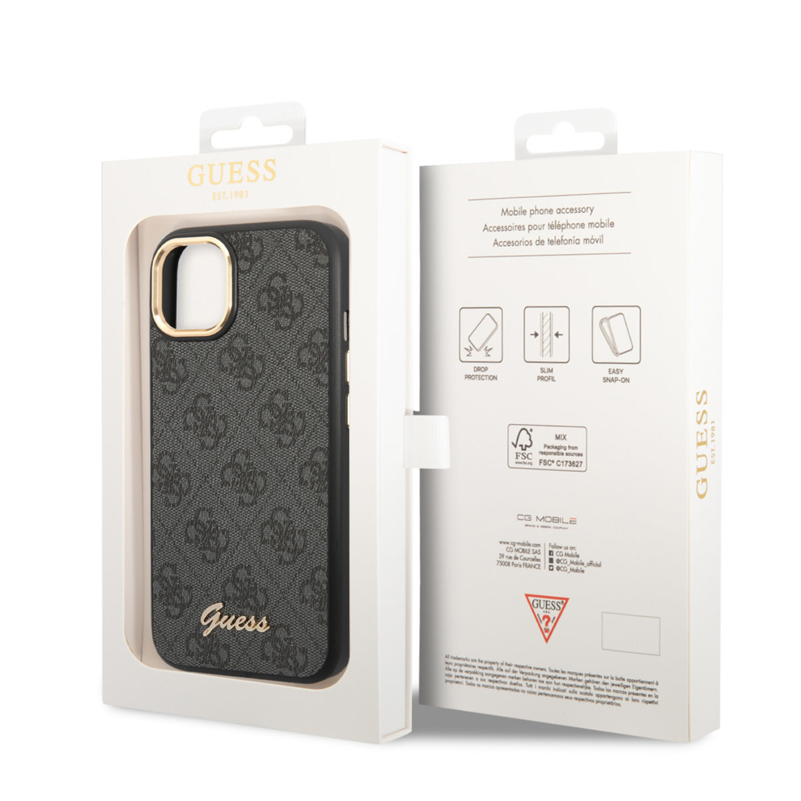 Guess GUESS Telefoonhoesje voor Apple iPhone 14 Plus - Polycarbonaat & PU - Grijs - Bescherming van Telefoon