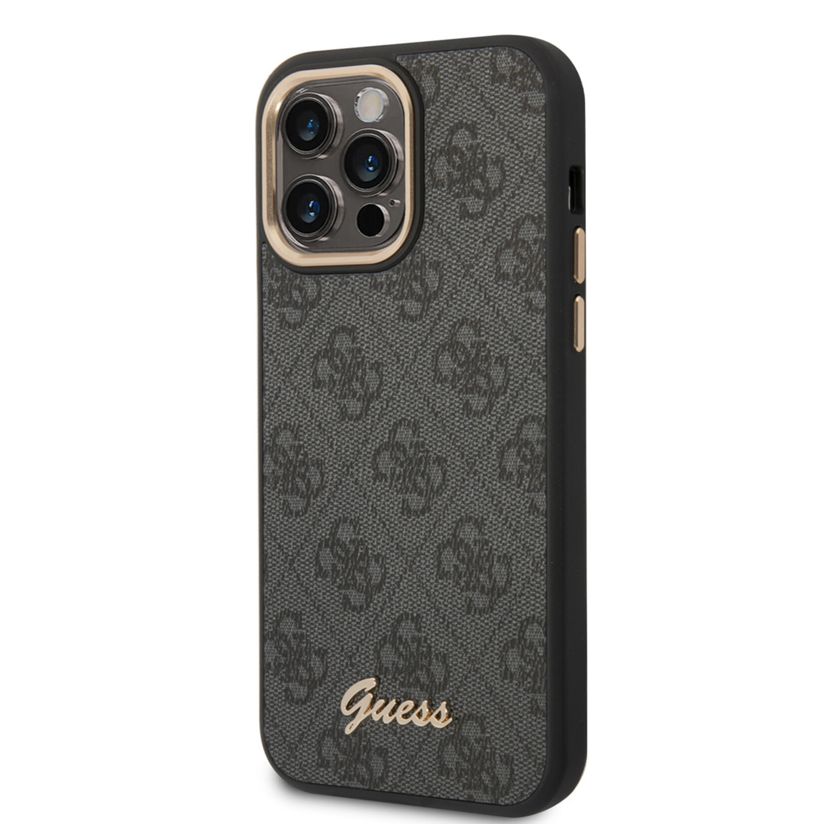 Guess Guess Polycarbonaat/PU Back Cover Telefoonhoesje voor Apple iPhone 14 Pro - Grijs - Bescherming van Telefoon