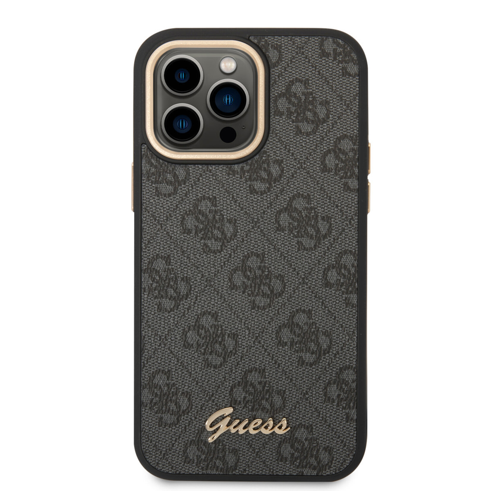 Guess Guess Polycarbonaat/PU Back Cover Telefoonhoesje voor Apple iPhone 14 Pro - Grijs - Bescherming van Telefoon