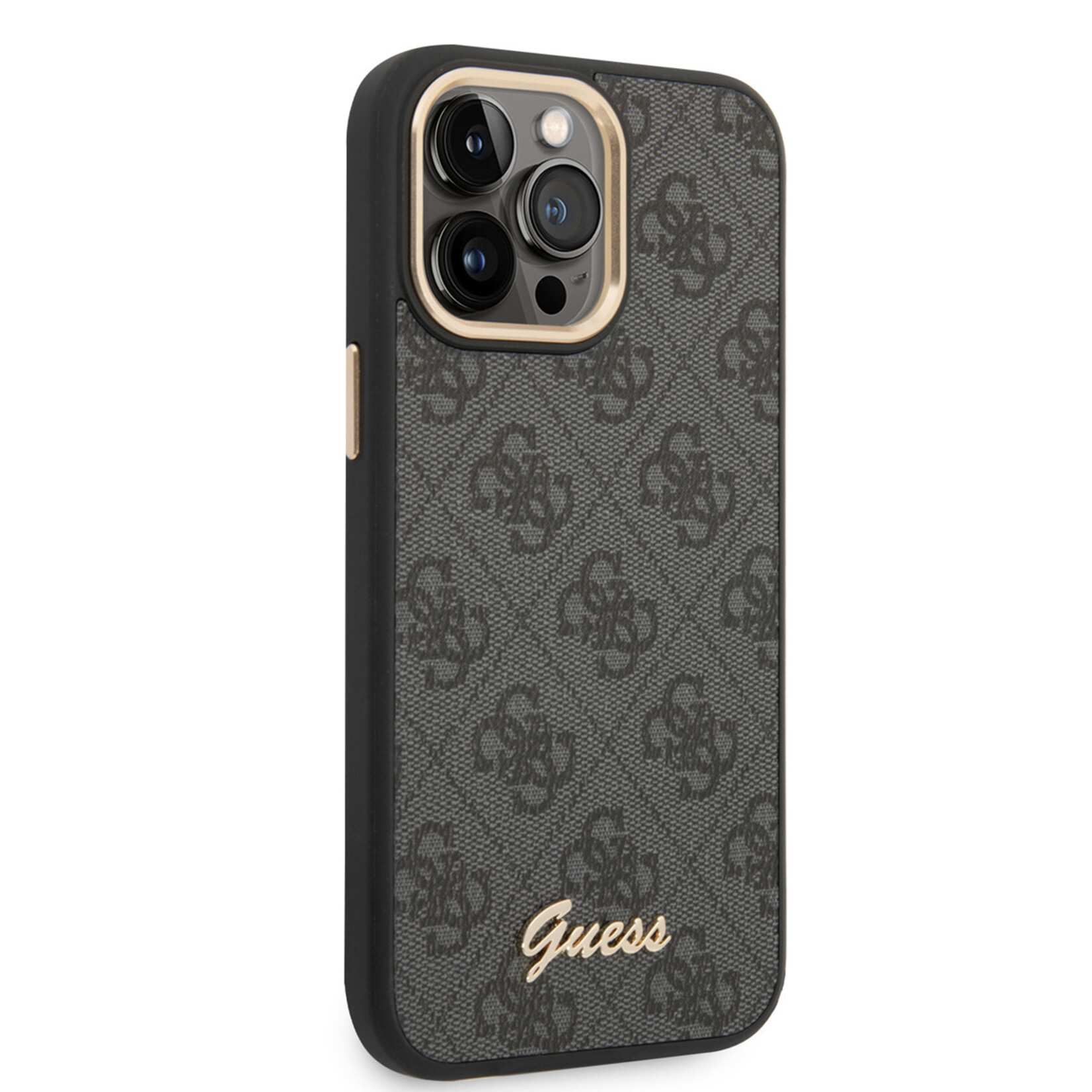 Guess Guess Polycarbonaat/PU Back Cover Telefoonhoesje voor Apple iPhone 14 Pro - Grijs - Bescherming van Telefoon