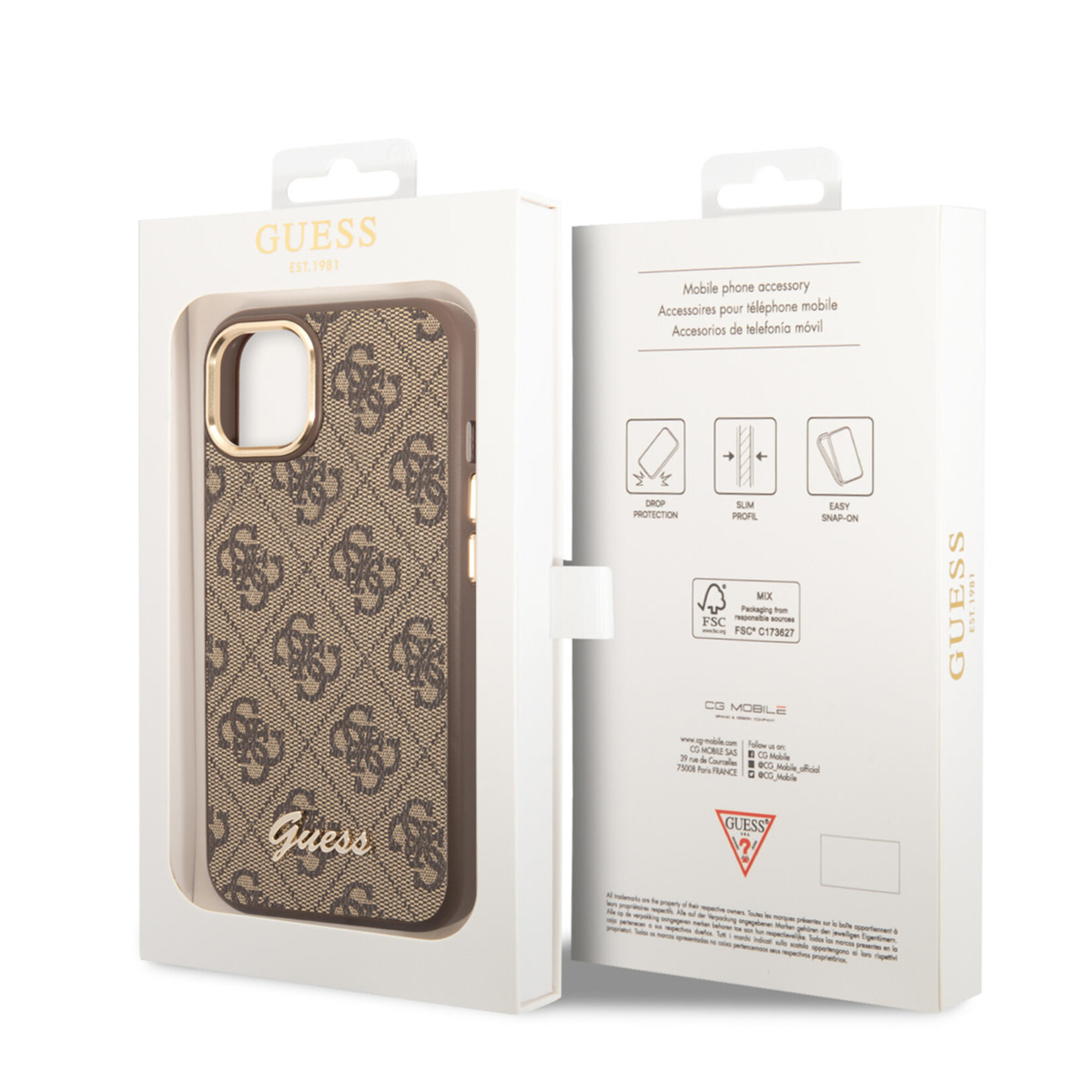 Guess Guess Apple iPhone 14 Plus Back Cover Telefoonhoesje - Beschermende Polycarbonaat/PU-hoes - Bruin