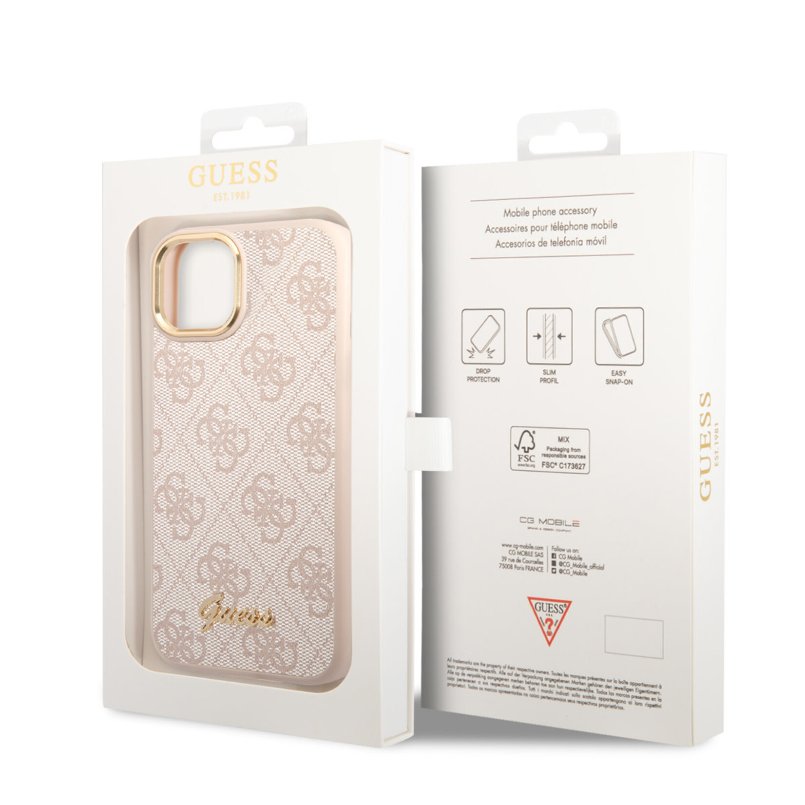 Guess GUESS Back Cover Telefoonhoesje voor Apple iPhone 14 – Polycarbonaat;PU – Bescherm je Telefoon – Roze