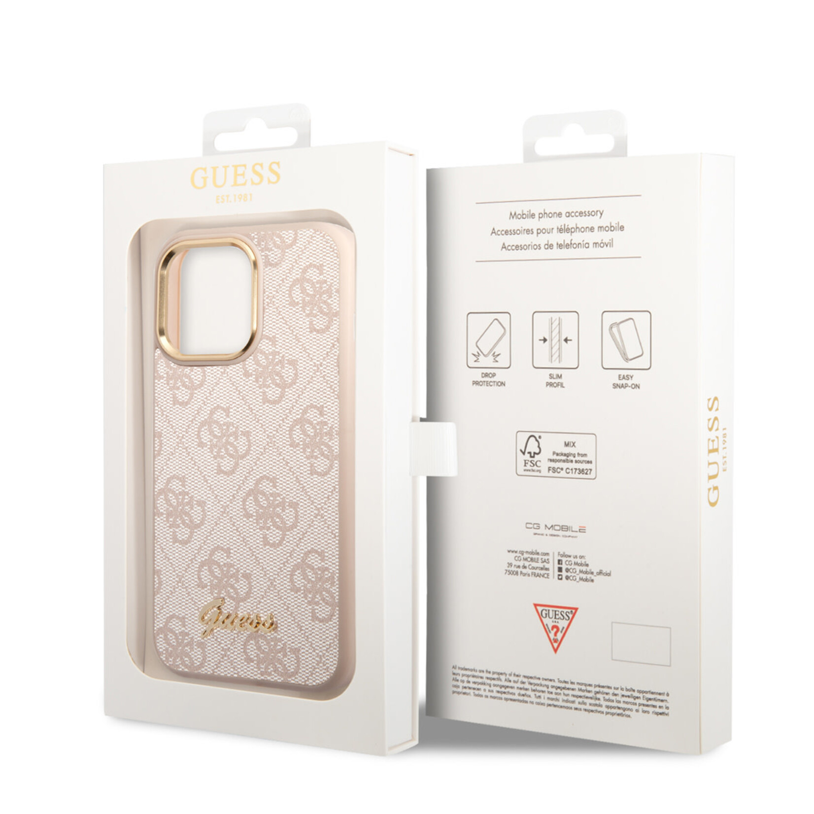 Guess Guess iPhone 14 Pro Back Cover Hoesje - Roze, Polycarbonaat/PU, Beschermend Telefoonhoesje