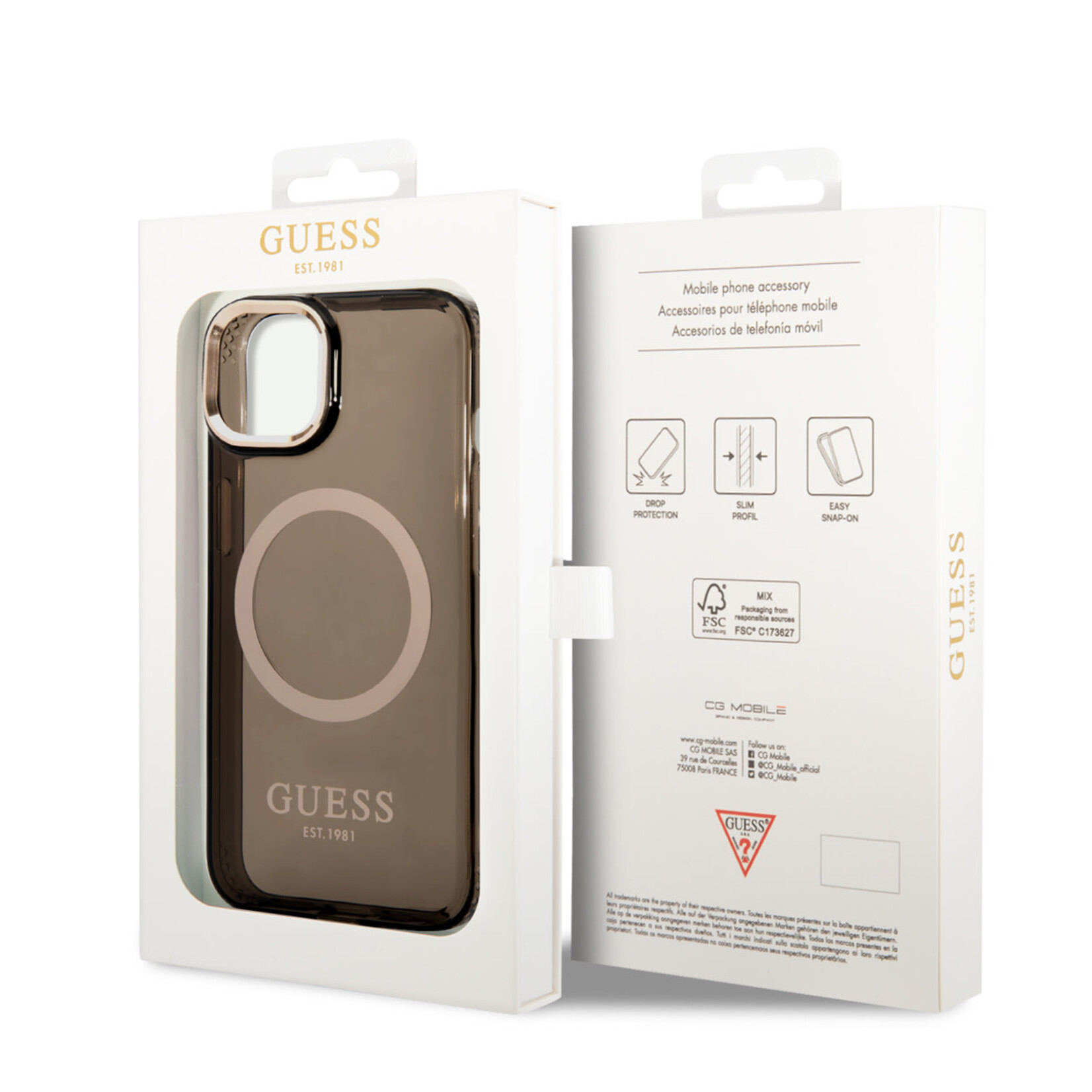 Guess Guess Telefoonhoesje iPhone 14 - TPU, Magsafe Back Cover, Beschermend, Zwart