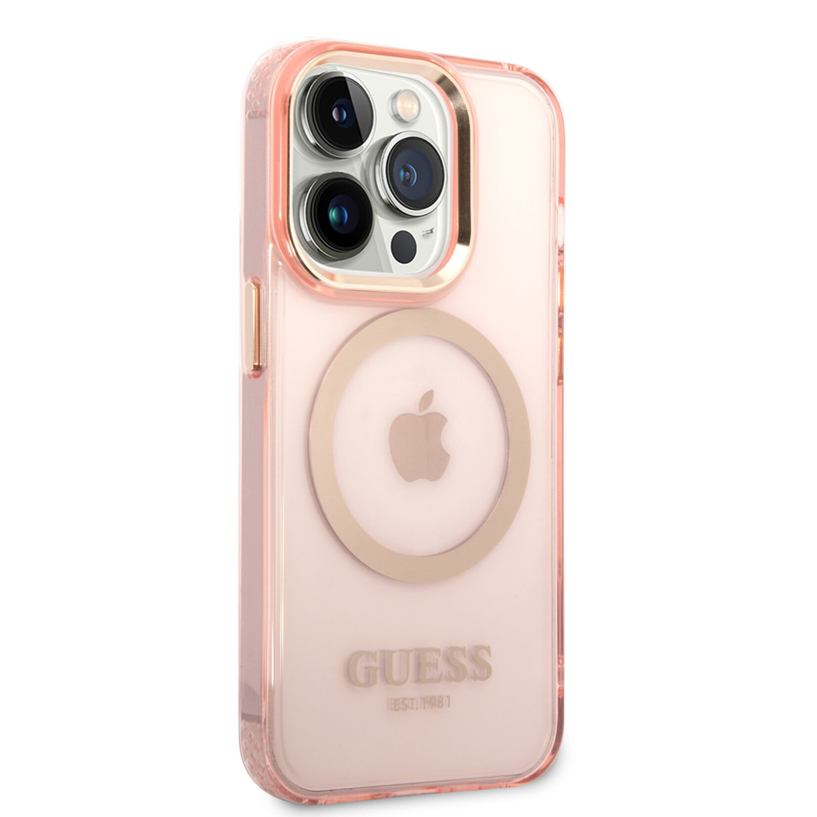 Guess Guess Apple iPhone 14 Pro TPU Back Cover Magsafe Roze Telefoonhoesje - Bescherming & Stijl