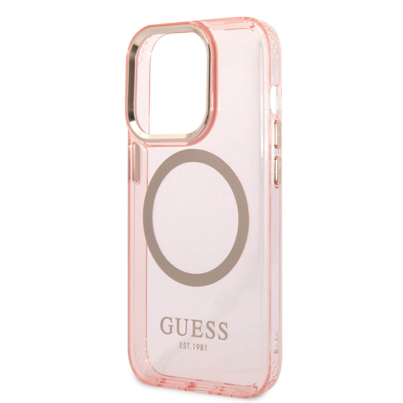 Guess Guess Apple iPhone 14 Pro TPU Back Cover Magsafe Roze Telefoonhoesje - Bescherming & Stijl