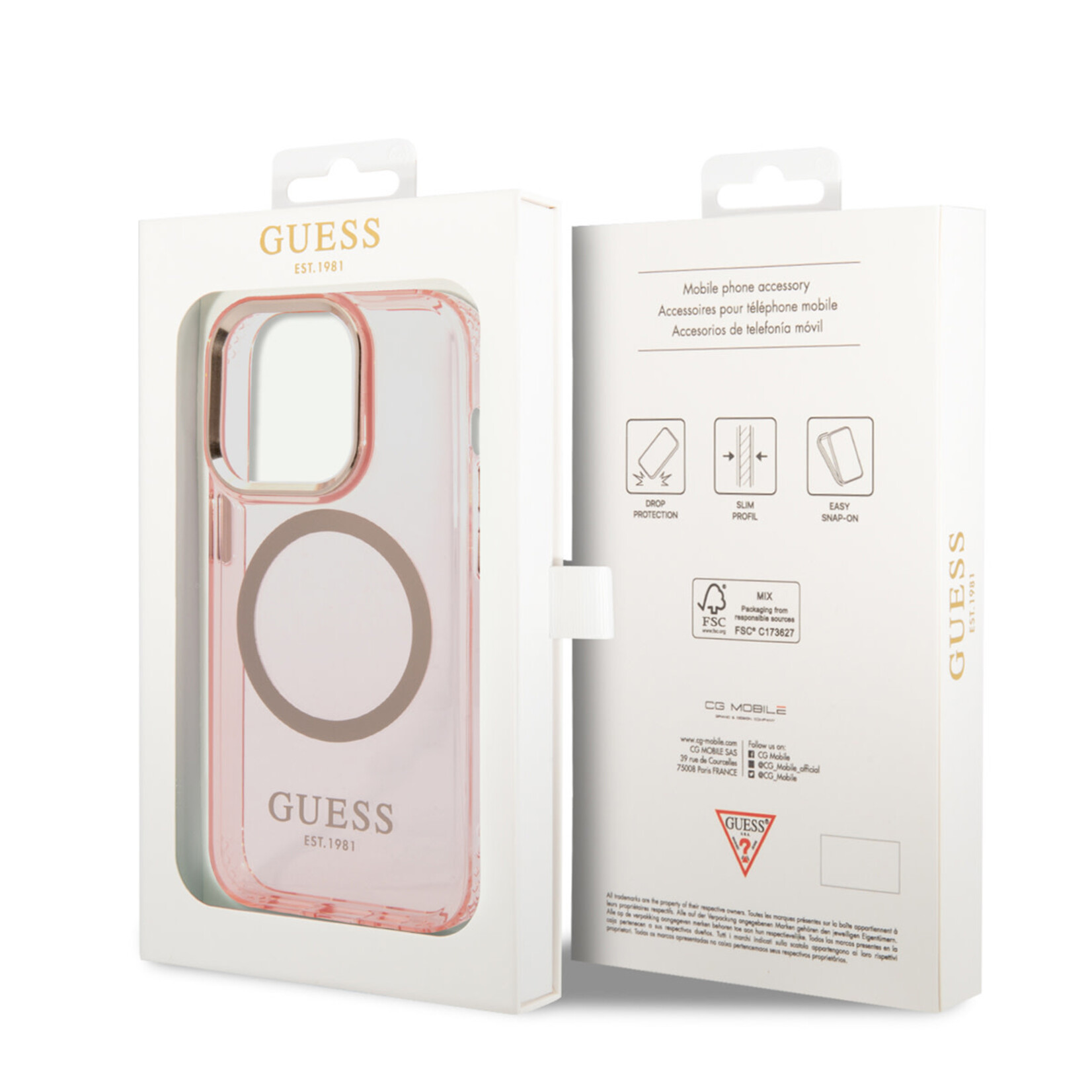 Guess Guess Apple iPhone 14 Pro TPU Back Cover Magsafe Roze Telefoonhoesje - Bescherming & Stijl