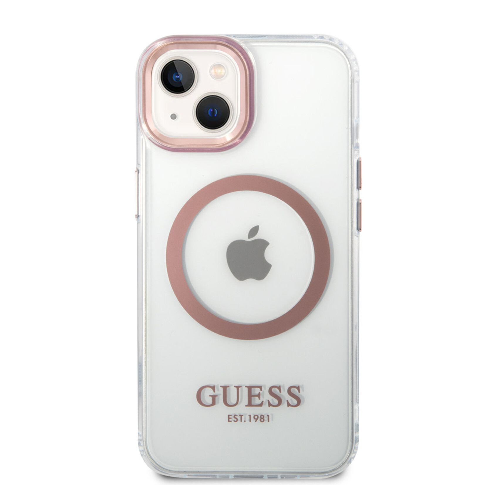 Guess Guess Transparante TPU Back Cover Magsafe Telefoonhoesje voor Apple iPhone 14 Plus – Roze, Bescherm je Telefoon!