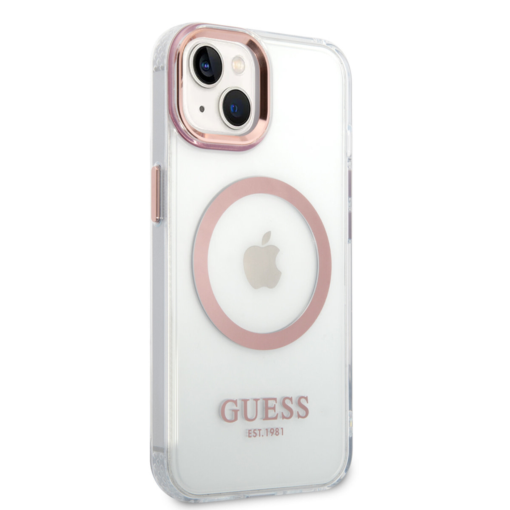 Guess Guess Transparante TPU Back Cover Magsafe Telefoonhoesje voor Apple iPhone 14 Plus – Roze, Bescherm je Telefoon!