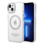 Guess Guess iPhone 14 Plus Telefoonhoesje - Transparant Zilver TPU met Back Cover Magsafe - Bescherming van Telefoon