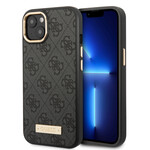 Guess Guess iPhone 14 Hardcase Backcover - 4G - Gold Camera & Buttons - Magsafe Compatible - Grijs