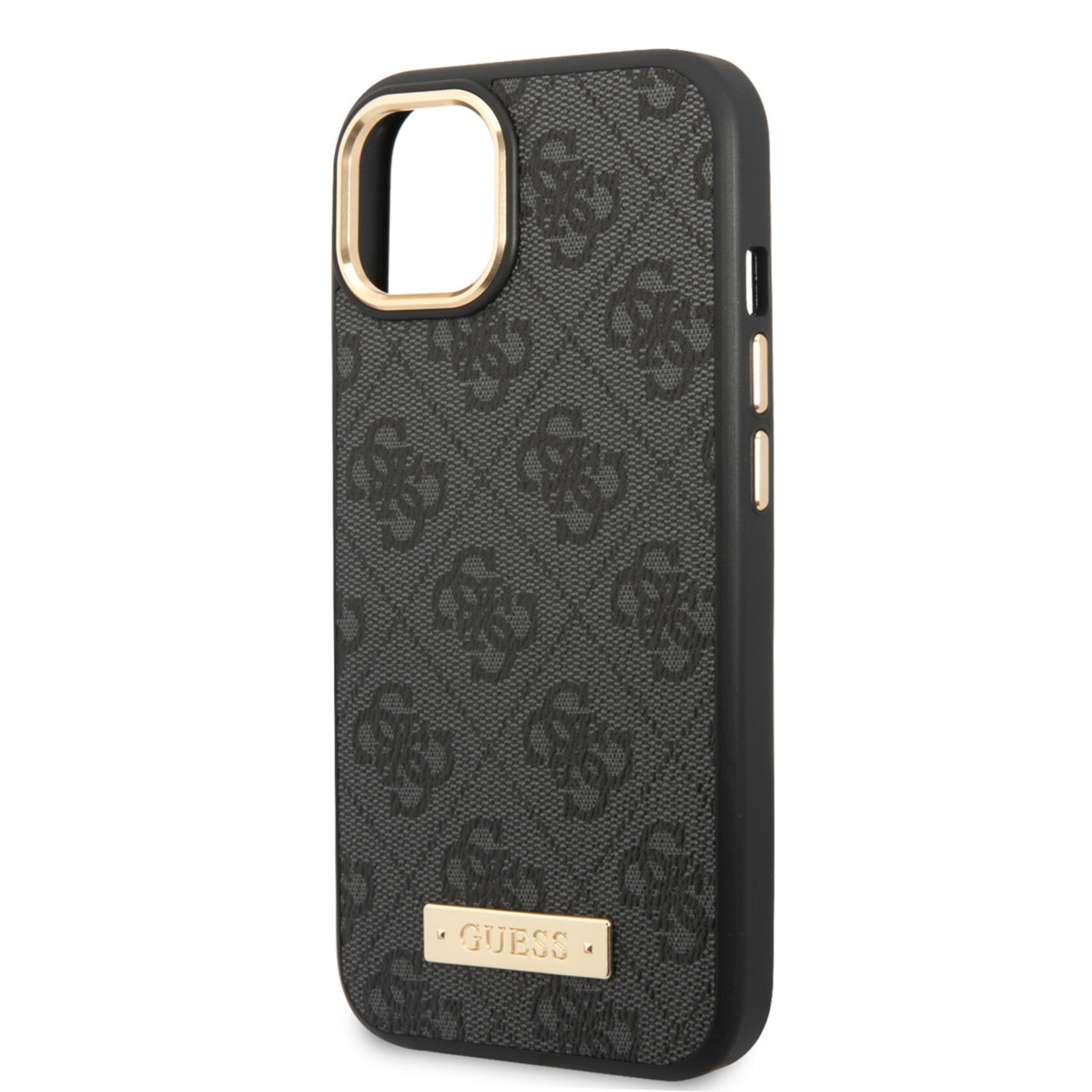 Guess Guess iPhone 14 Hardcase Backcover - 4G - Gold Camera & Buttons - Magsafe Compatible - Grijs