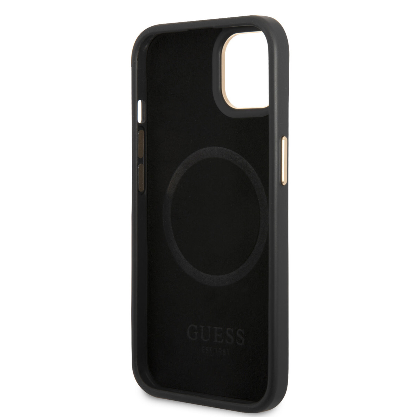 Guess Guess iPhone 14 Hardcase Backcover - 4G - Gold Camera & Buttons - Magsafe Compatible - Grijs