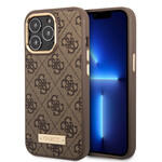 Guess Guess Telefoonhoesje voor Apple iPhone 14 Pro - Bruin Magsafe Back Cover - Bescherm je Telefoon met PU Materiaal