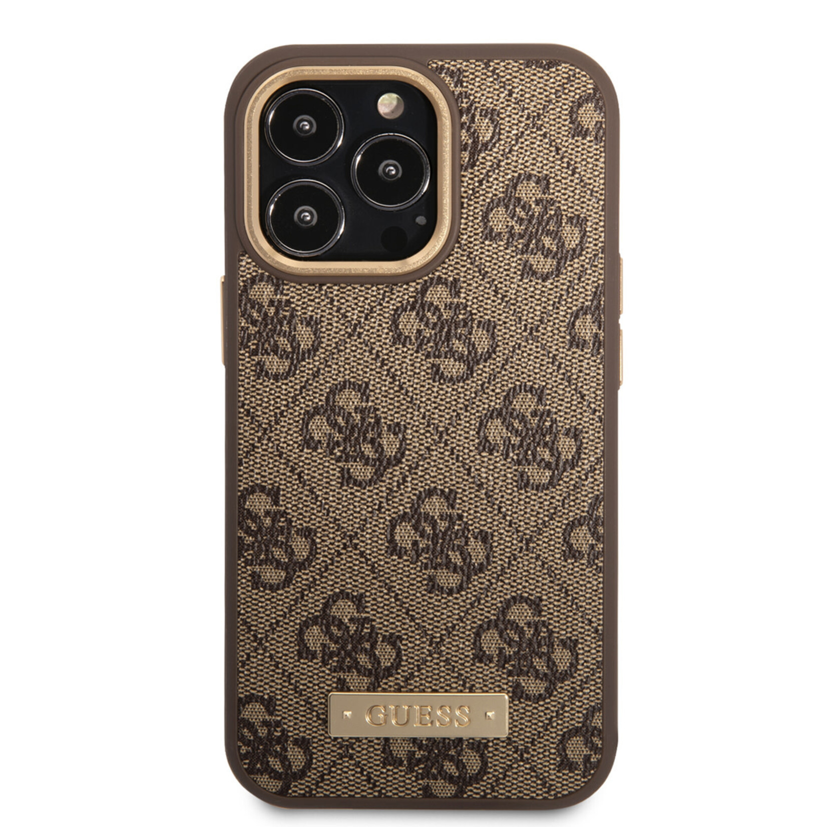 Guess Guess Telefoonhoesje voor Apple iPhone 14 Pro - Bruin Magsafe Back Cover - Bescherm je Telefoon met PU Materiaal