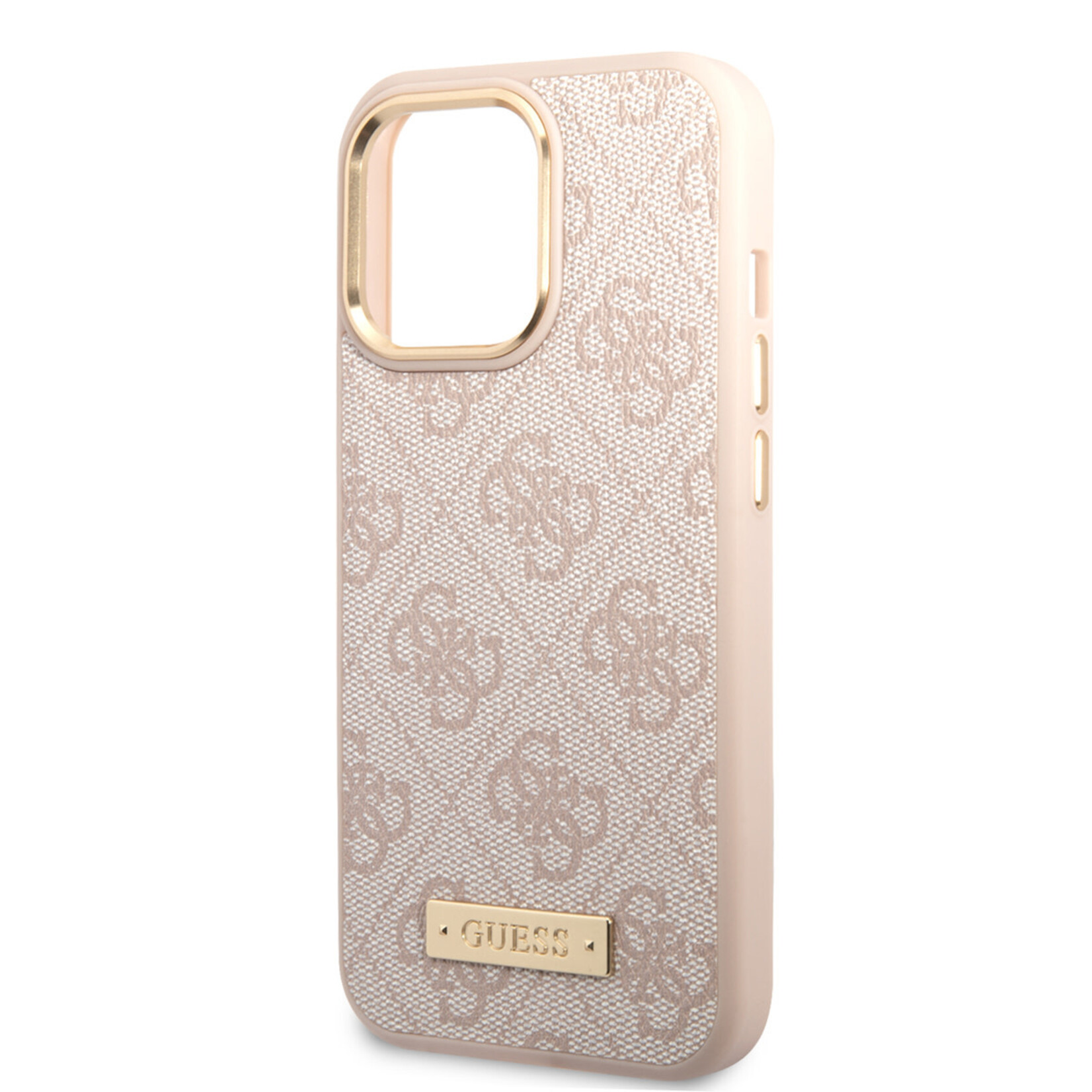 Guess Guess Telefoonhoesje voor Apple iPhone 14 Pro - Roze Magsafe Back Cover - PU materiaal voor Extra Bescherming