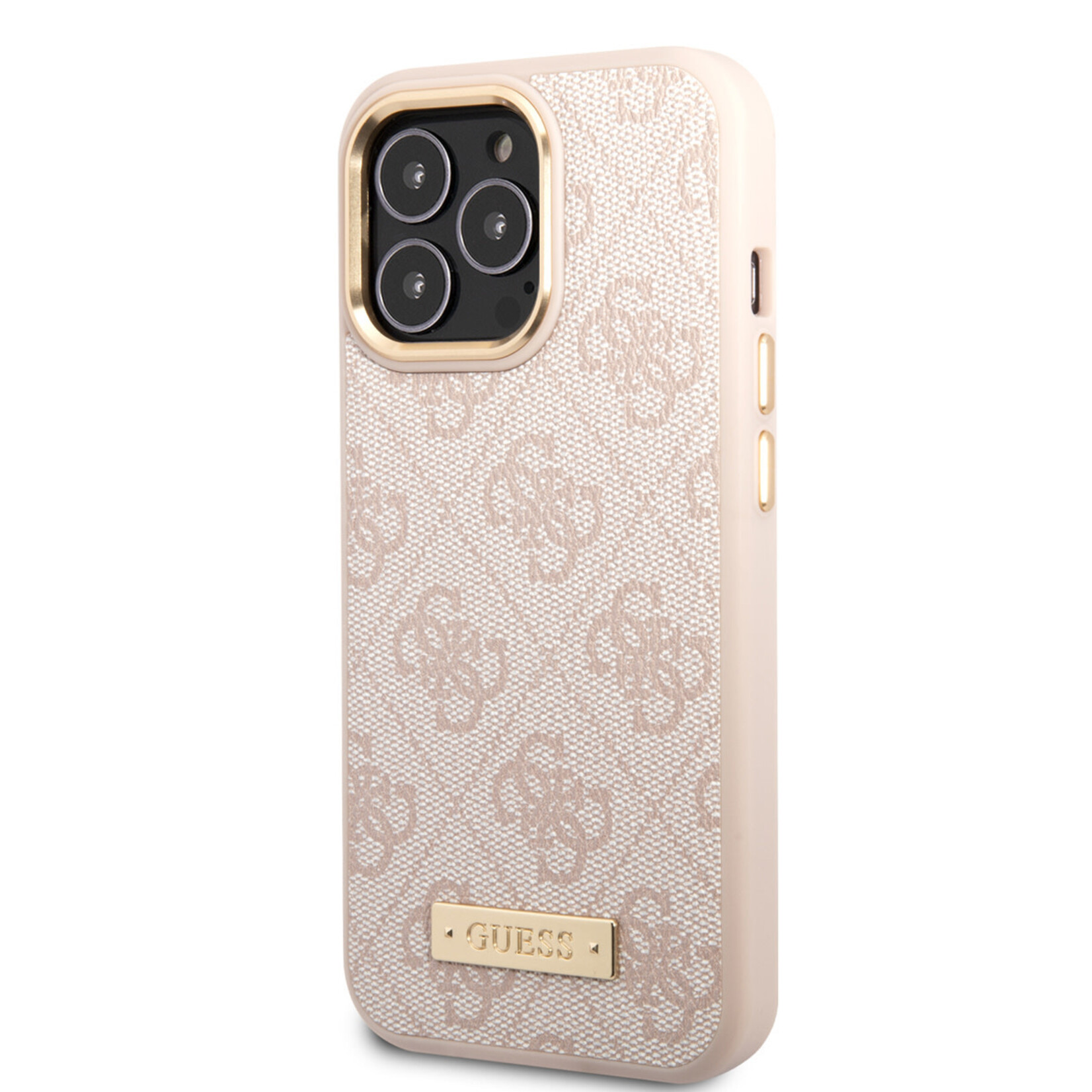 Guess Guess Telefoonhoesje voor Apple iPhone 14 Pro Max - Back Cover Magsafe - Roze - PU - Beschermt Telefoon