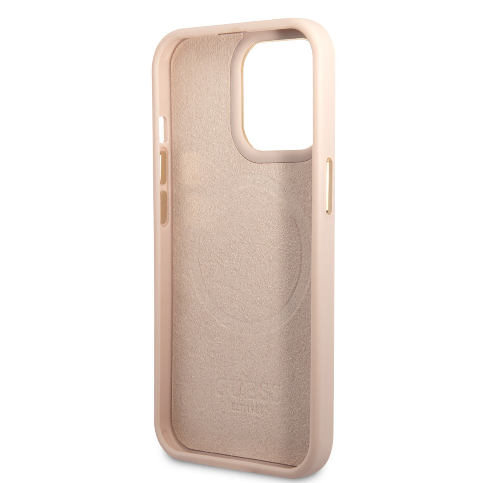 Guess Guess Telefoonhoesje voor Apple iPhone 14 Pro Max - Back Cover Magsafe - Roze - PU - Beschermt Telefoon