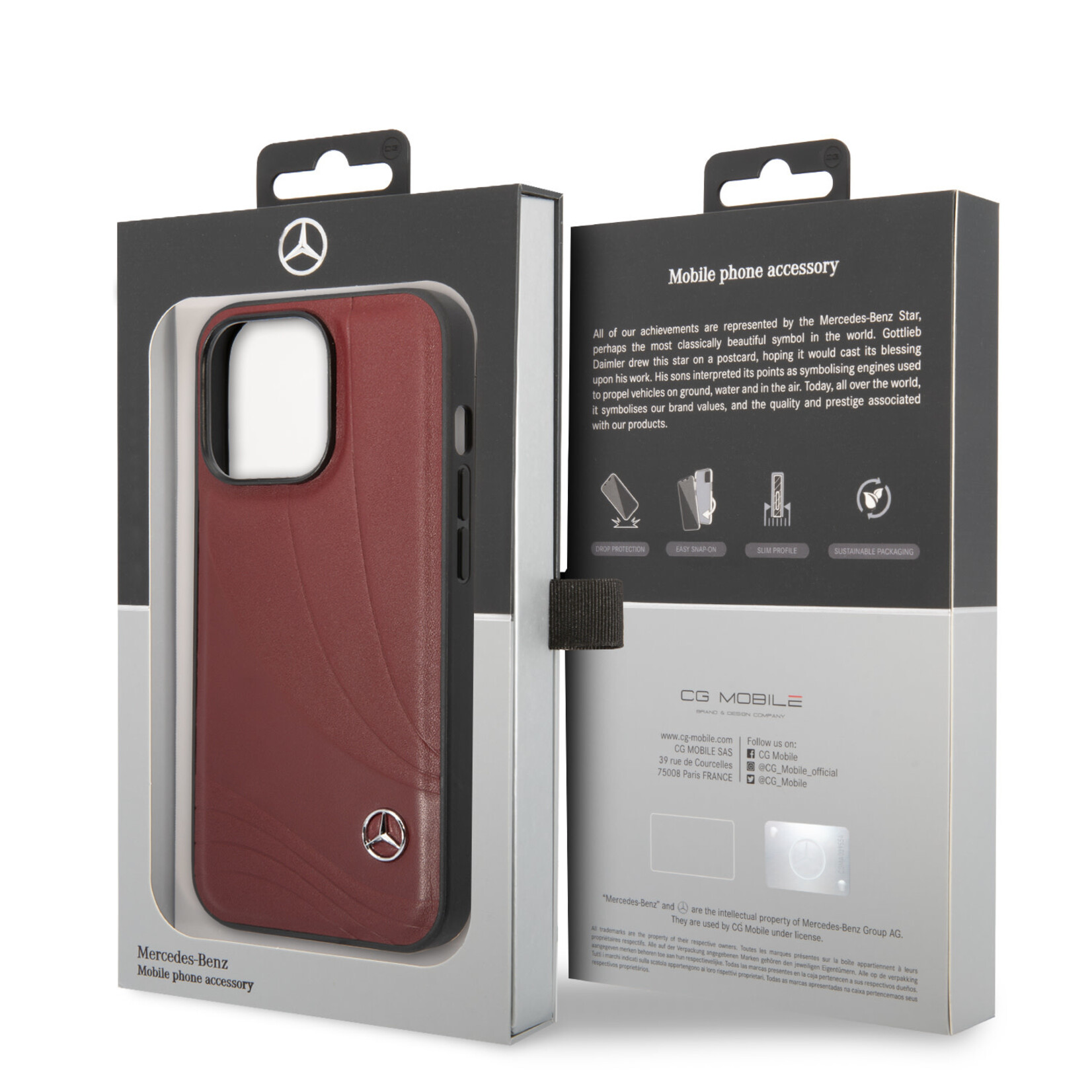 Mercedes-Benz Mercedes-Benz Pu Leer Back Cover Telefoonhoesje voor Apple iPhone 14 Pro Max - Bescherming & Kleur: Rood