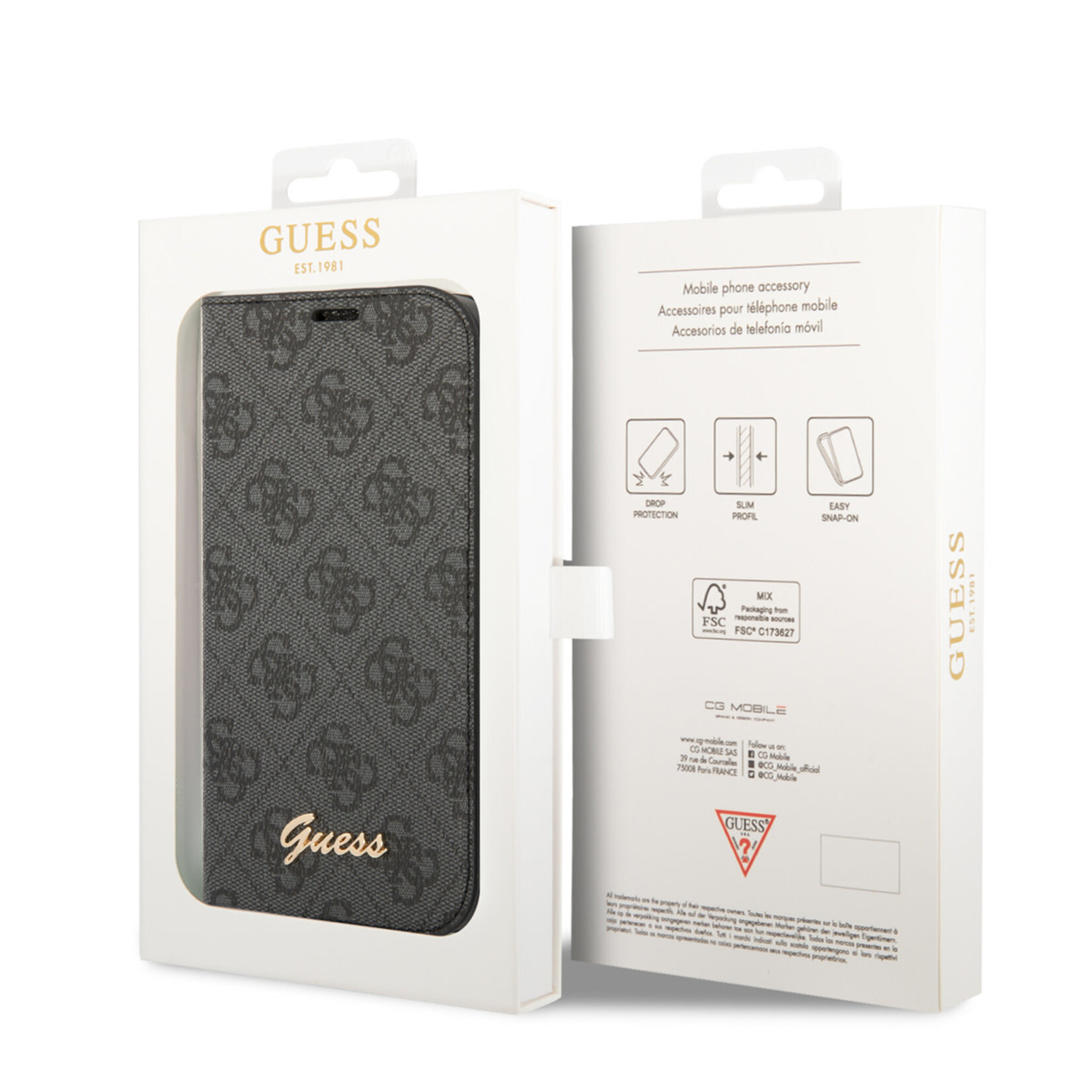 Guess Guess Apple iPhone 14 Plus Telefoonhoesje - Polycarbonaat, TPU, Boekhoesje, Bescherming, Grijs