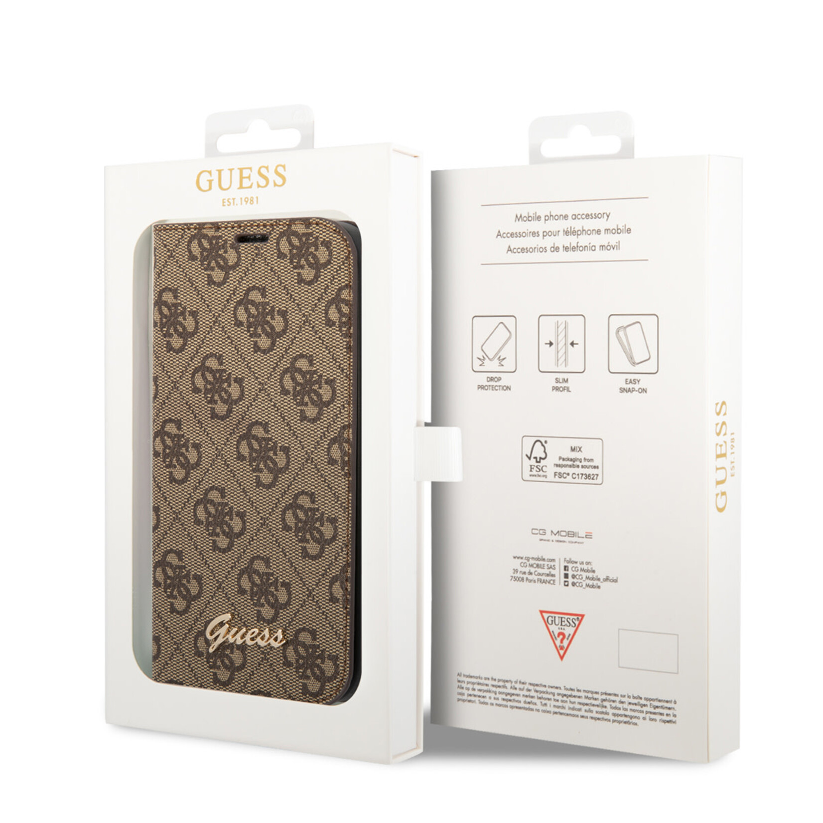 Guess Guess Polycarbonaat;TPU Book Case Telefoonhoesje voor Apple iPhone 14 Plus - Beschermende Bruine Hoes voor Smartphone