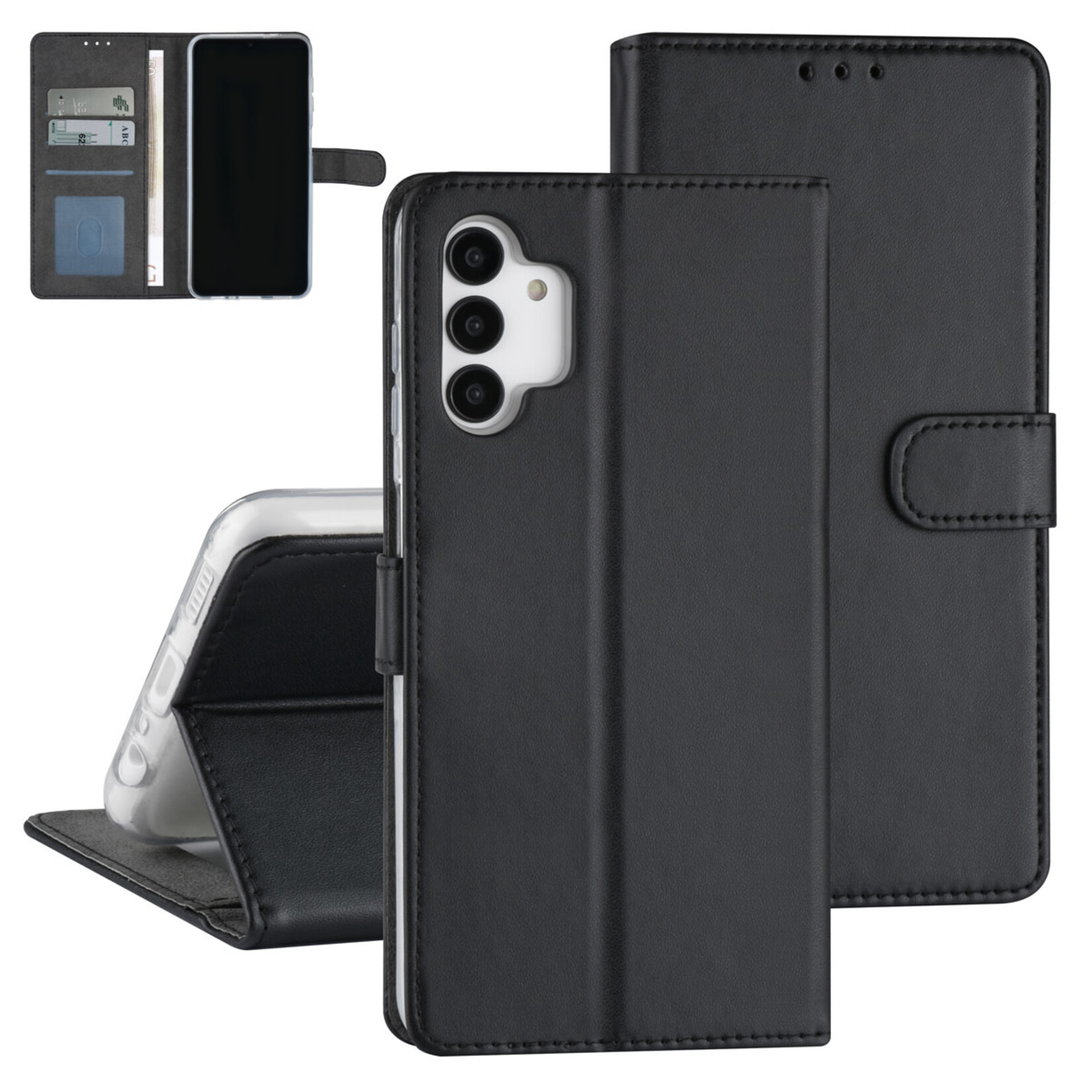 Samsung Galaxy A13 4G Book Case hoesje - Pasjeshouder voor 3 pasjes - Magneetsluiting - Zwart